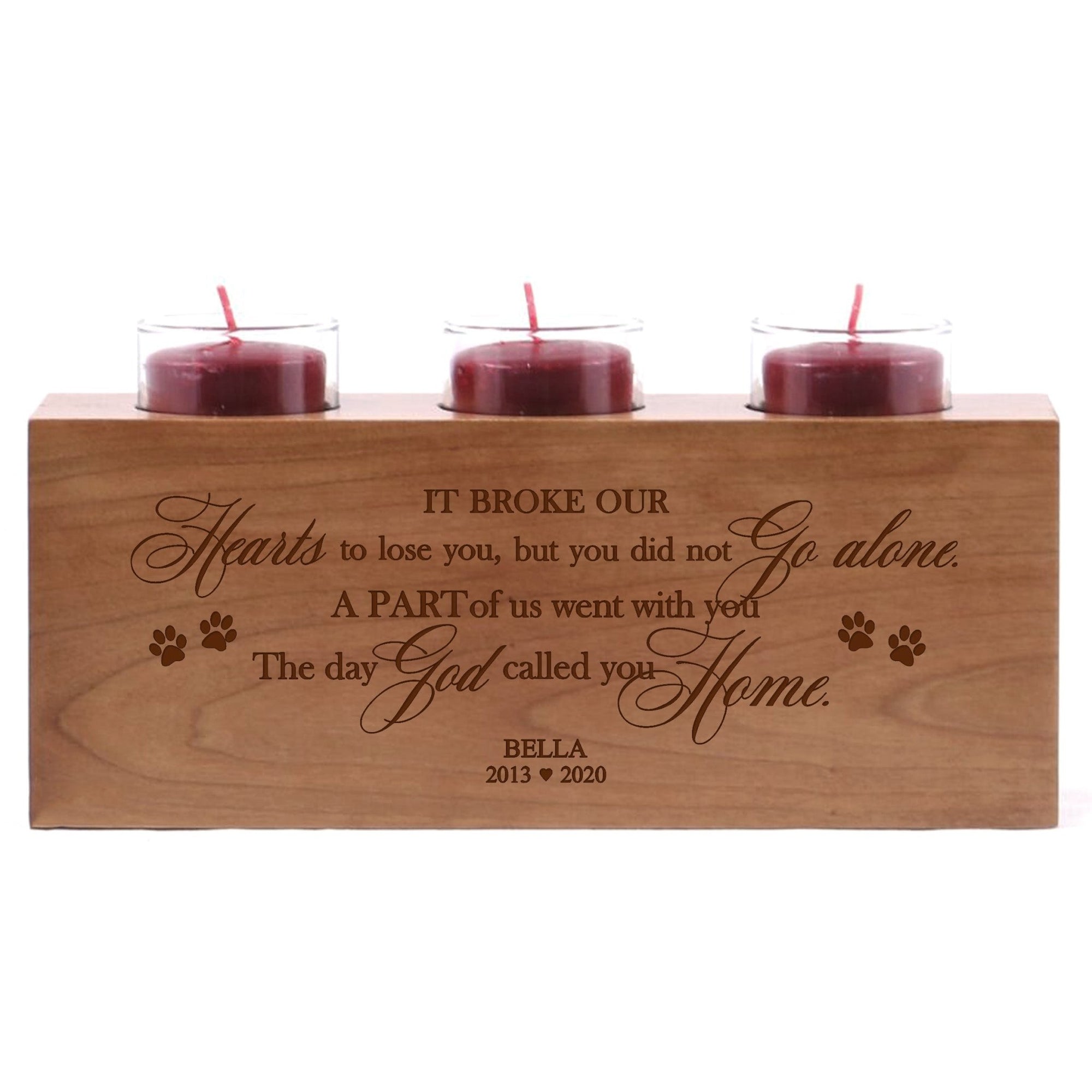 Pet Memorial 3-Hole Candle Holder - It Broke Our Hearts To Lose You - LifeSong Milestones