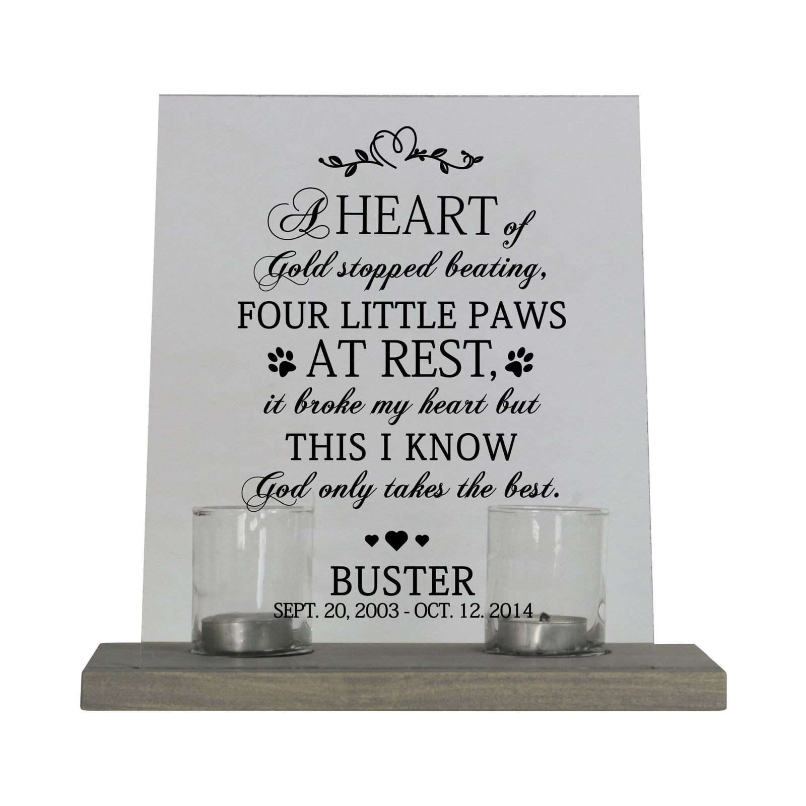Pet Memorial Acrylic Candle Sign Décor - A Heart of Gold - LifeSong Milestones