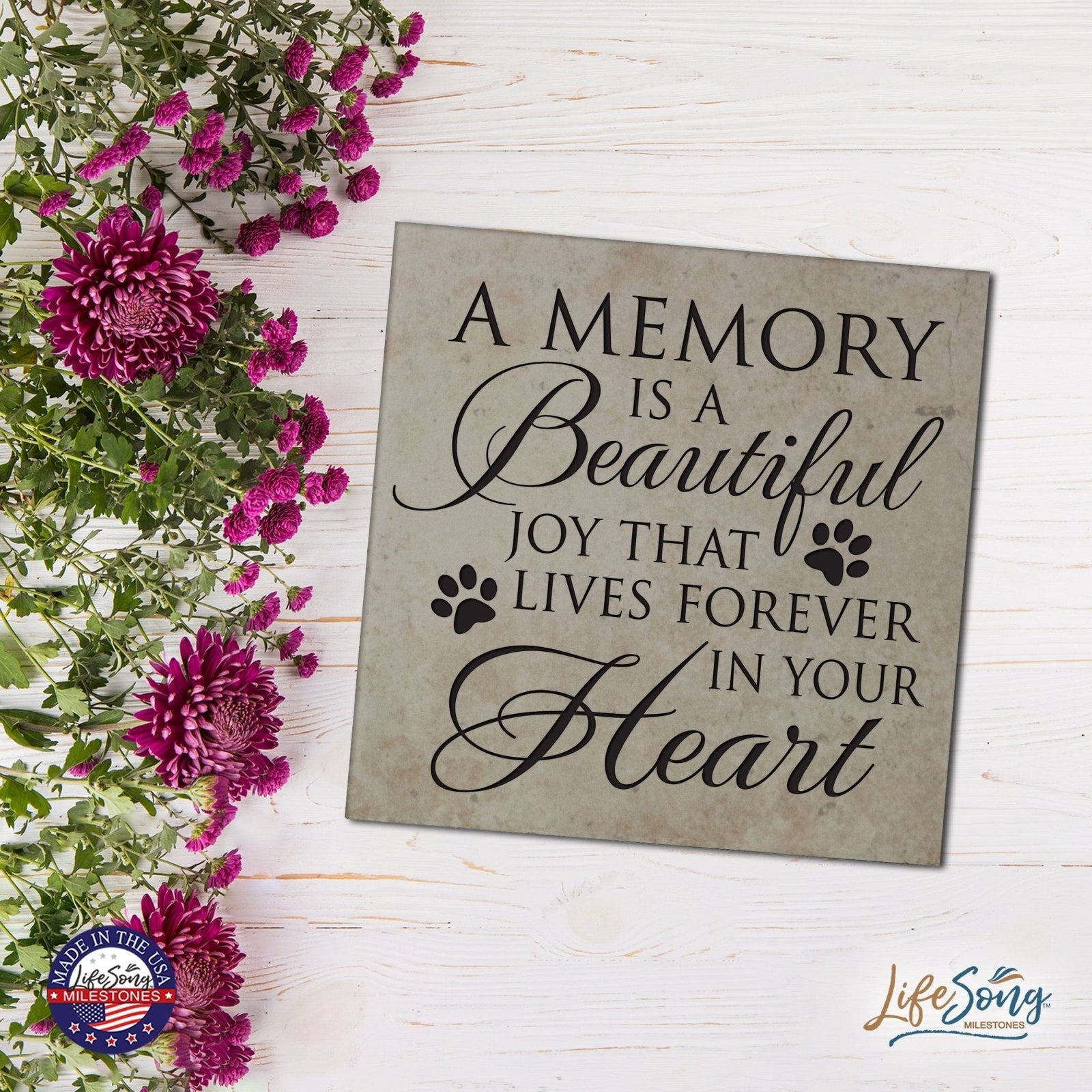 Pet Memorial Ceramic Tile Trivet - A Memory Is A Beautiful Joy - LifeSong Milestones