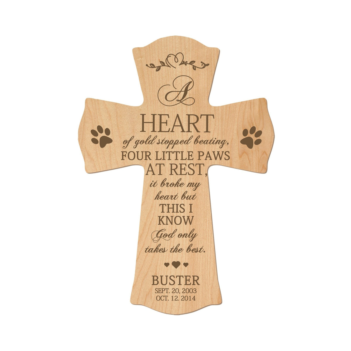 Pet Memorial Colored Wall Cross - A Heart of Gold - LifeSong Milestones