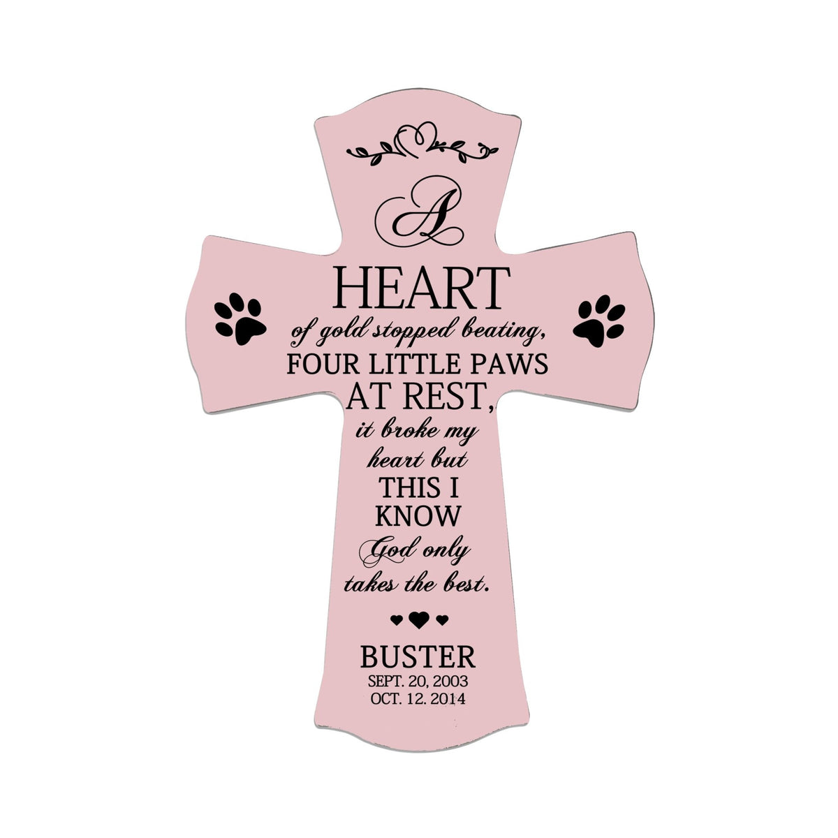 Pet Memorial Colored Wall Cross - A Heart of Gold - LifeSong Milestones