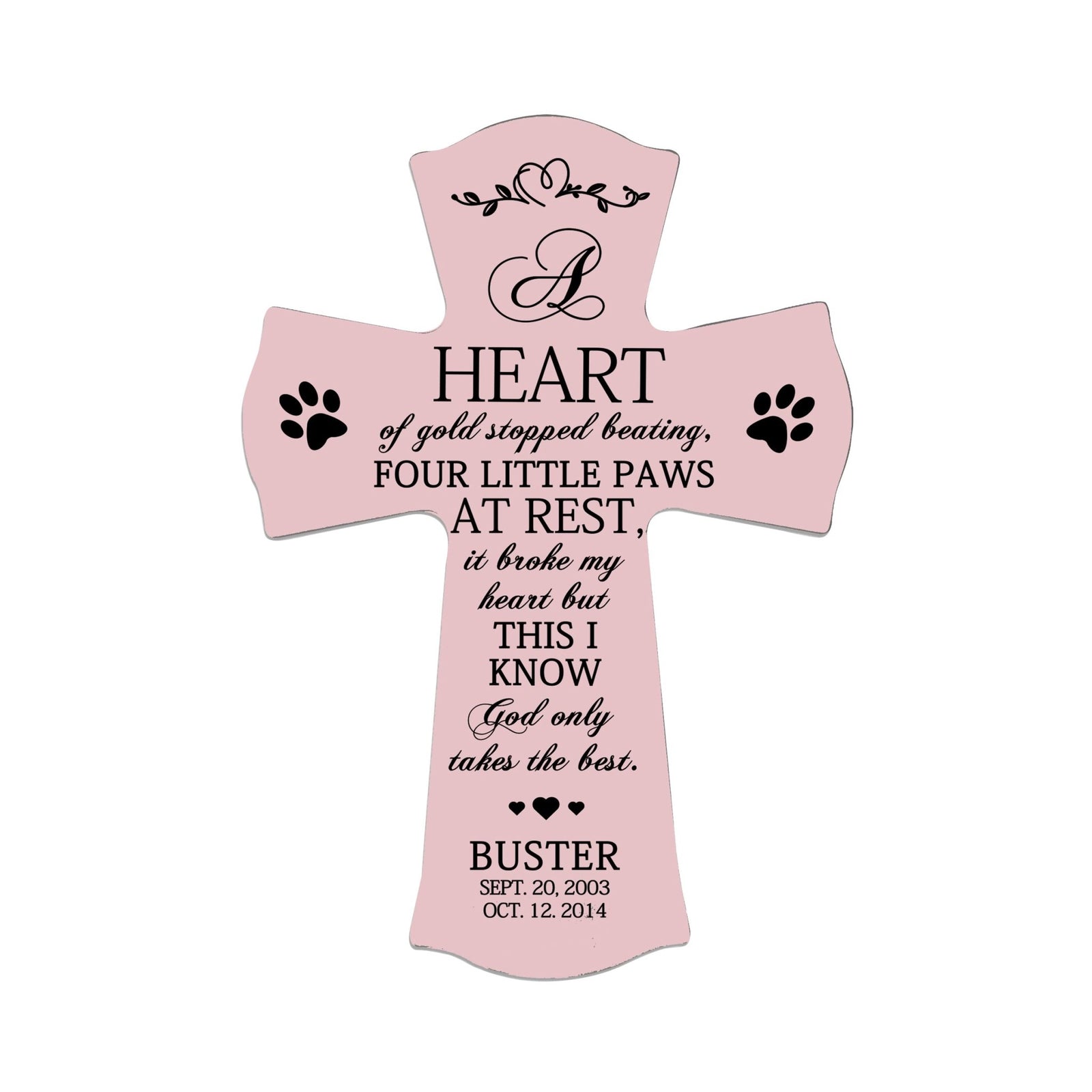 Pet Memorial Colored Wall Cross - A Heart of Gold - LifeSong Milestones