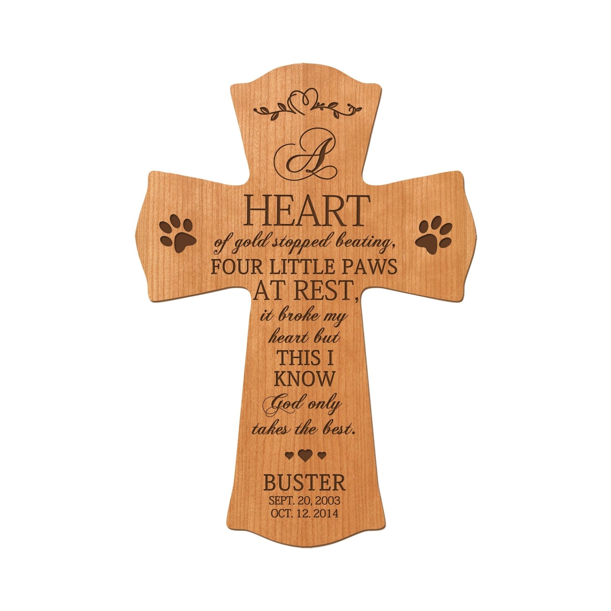 Pet Memorial Colored Wall Cross - A Heart of Gold - LifeSong Milestones