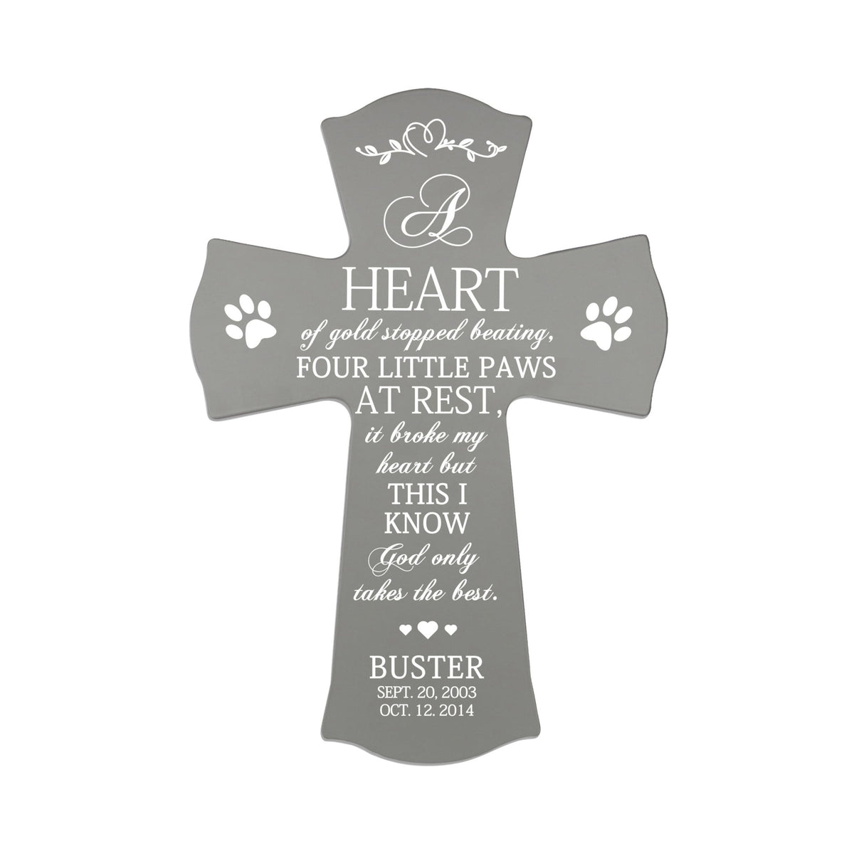 Pet Memorial Colored Wall Cross - A Heart of Gold - LifeSong Milestones