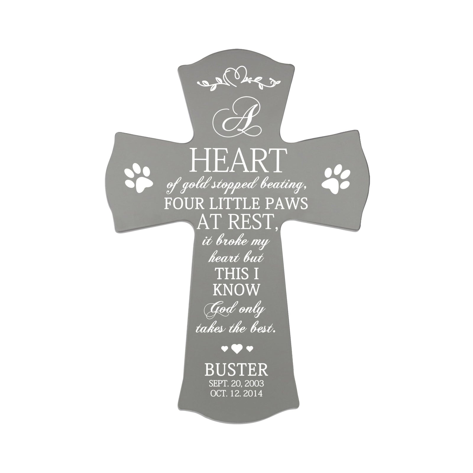 Pet Memorial Colored Wall Cross - A Heart of Gold - LifeSong Milestones