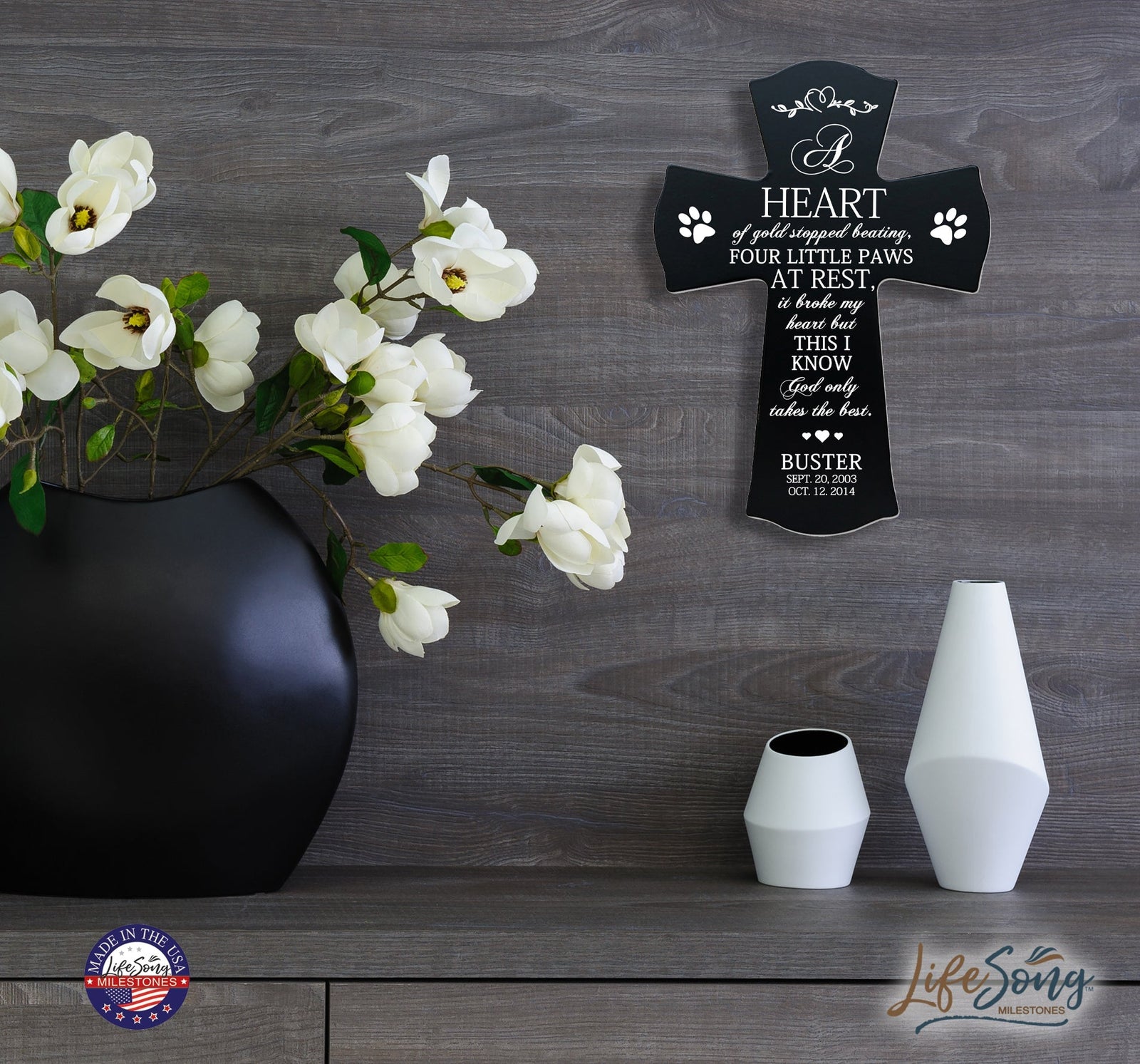 Pet Memorial Colored Wall Cross - A Heart of Gold - LifeSong Milestones