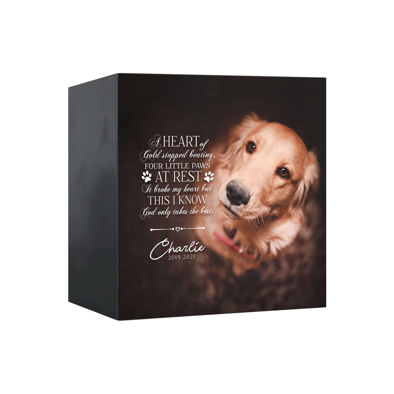 Pet Memorial Custom Photo Shadow Box Cremation Urn - A Heart Of Gold - LifeSong Milestones