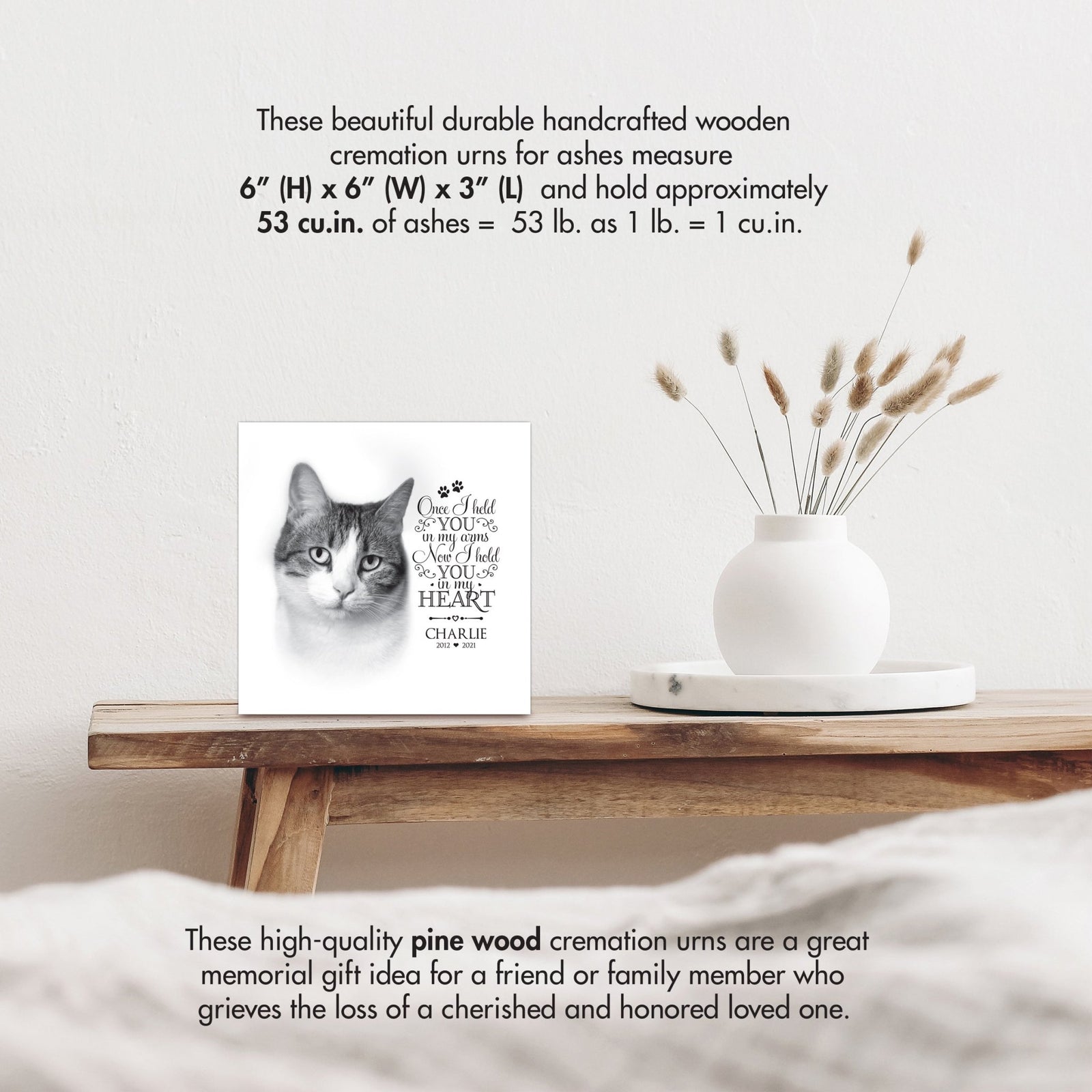 Pet Memorial Custom Photo Shadow Box Cremation Urn - Once I Held You In My Arms - LifeSong Milestones
