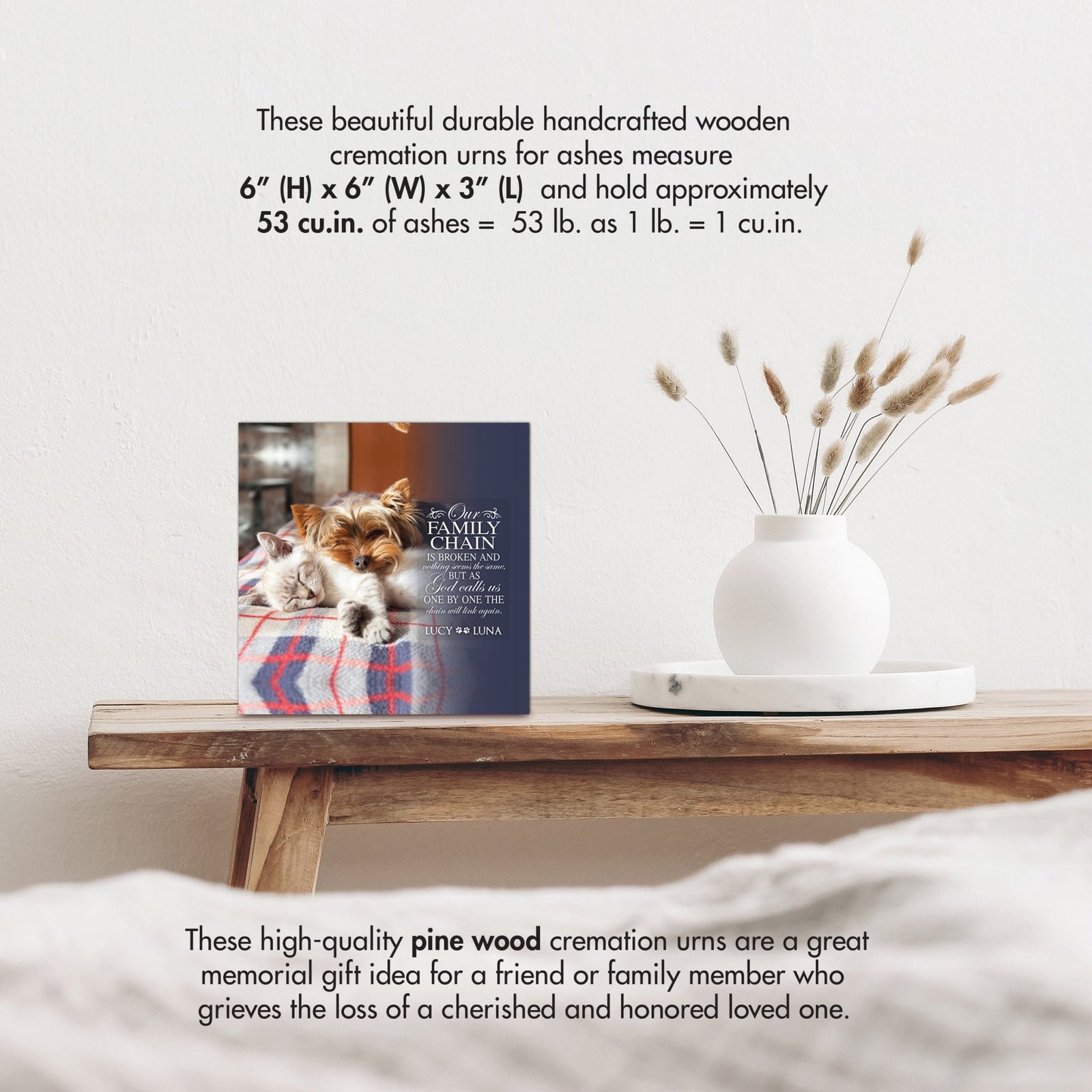 Pet Memorial Custom Photo Shadow Box Cremation Urn - Our Family Chain Is Broken - LifeSong Milestones