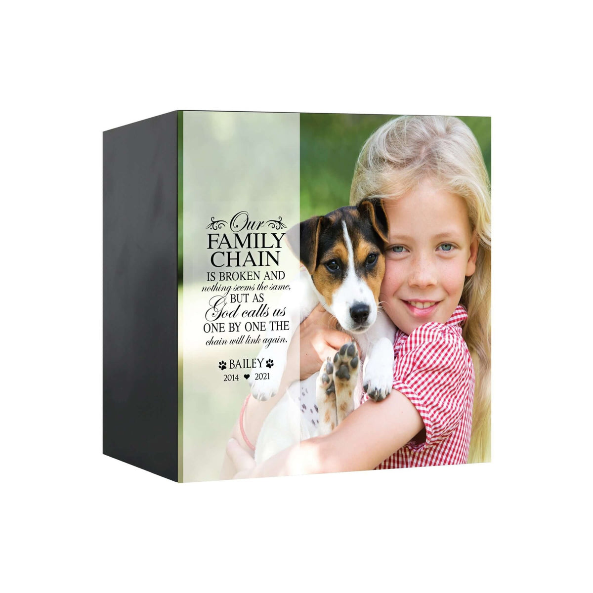 Pet Memorial Custom Photo Shadow Box Cremation Urn - Our Family Chain Is Broken - LifeSong Milestones