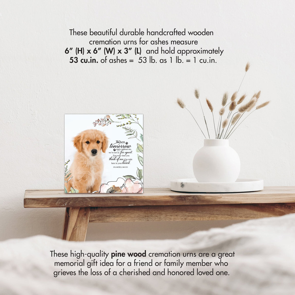 Pet Memorial Custom Photo Shadow Box Cremation Urn - When Tomorrow Starts Without Me - LifeSong Milestones
