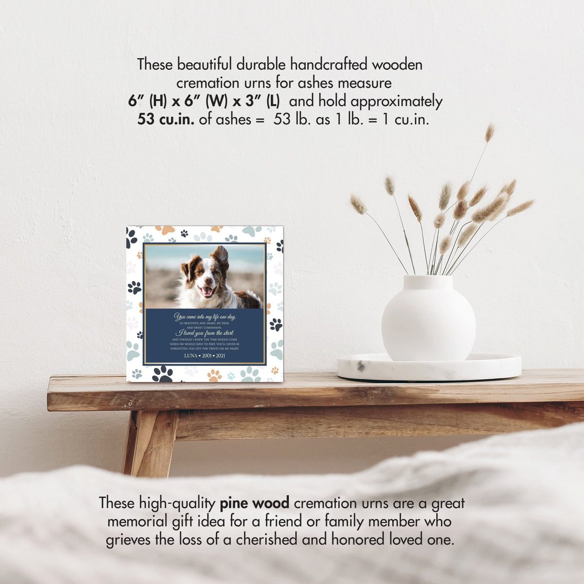 Pet Memorial Custom Photo Shadow Box Cremation Urn - You Came Into My Life One Day - LifeSong Milestones