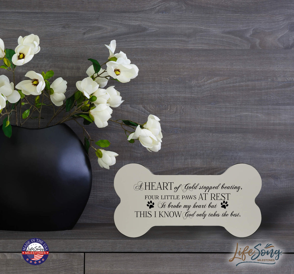 Pet Memorial Dog Bone Cremation Urn For Dog - A Heart of Gold - LifeSong Milestones