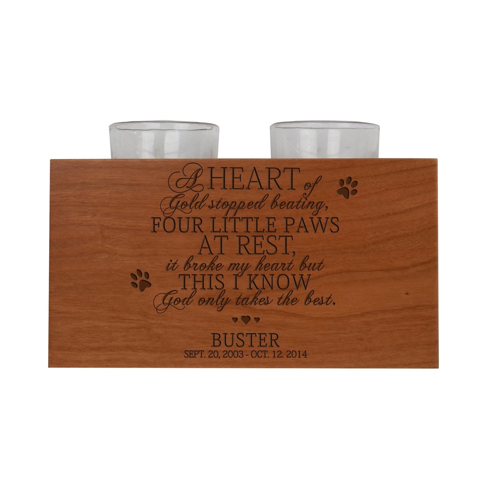 Pet Memorial Double Candle Holder - A Heart of Gold - LifeSong Milestones