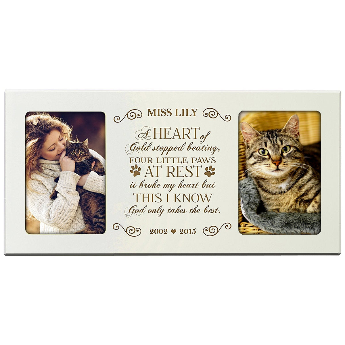 Pet Memorial Double Picture Frame - A Heart of Gold - LifeSong Milestones