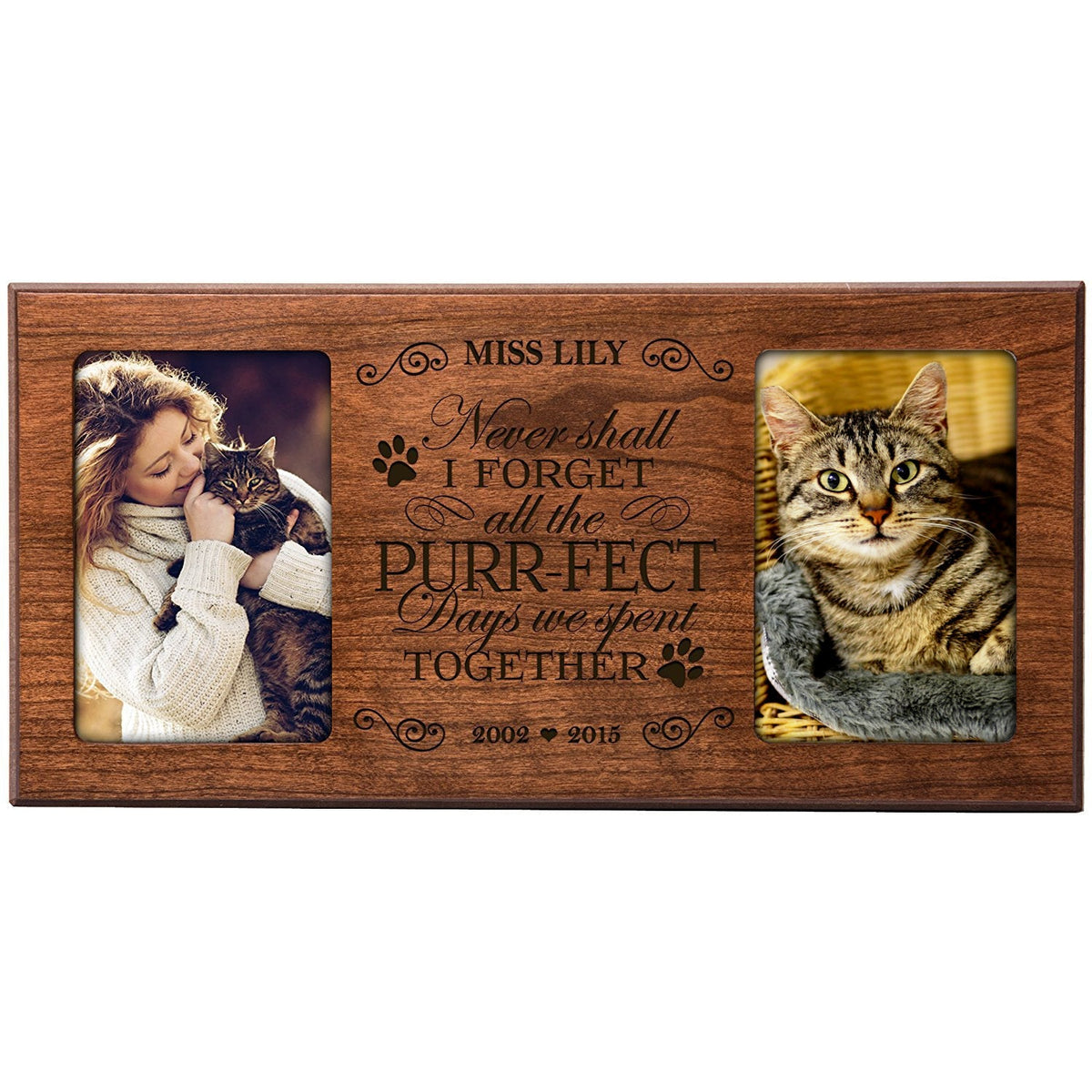 Pet Memorial Double Picture Frame - Never Shall I Forget (Cat) - LifeSong Milestones
