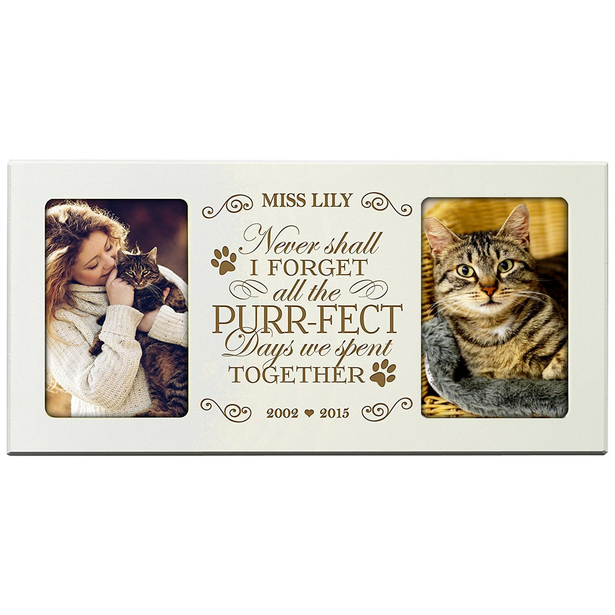 Pet Memorial Double Picture Frame - Never Shall I Forget (Cat) - LifeSong Milestones