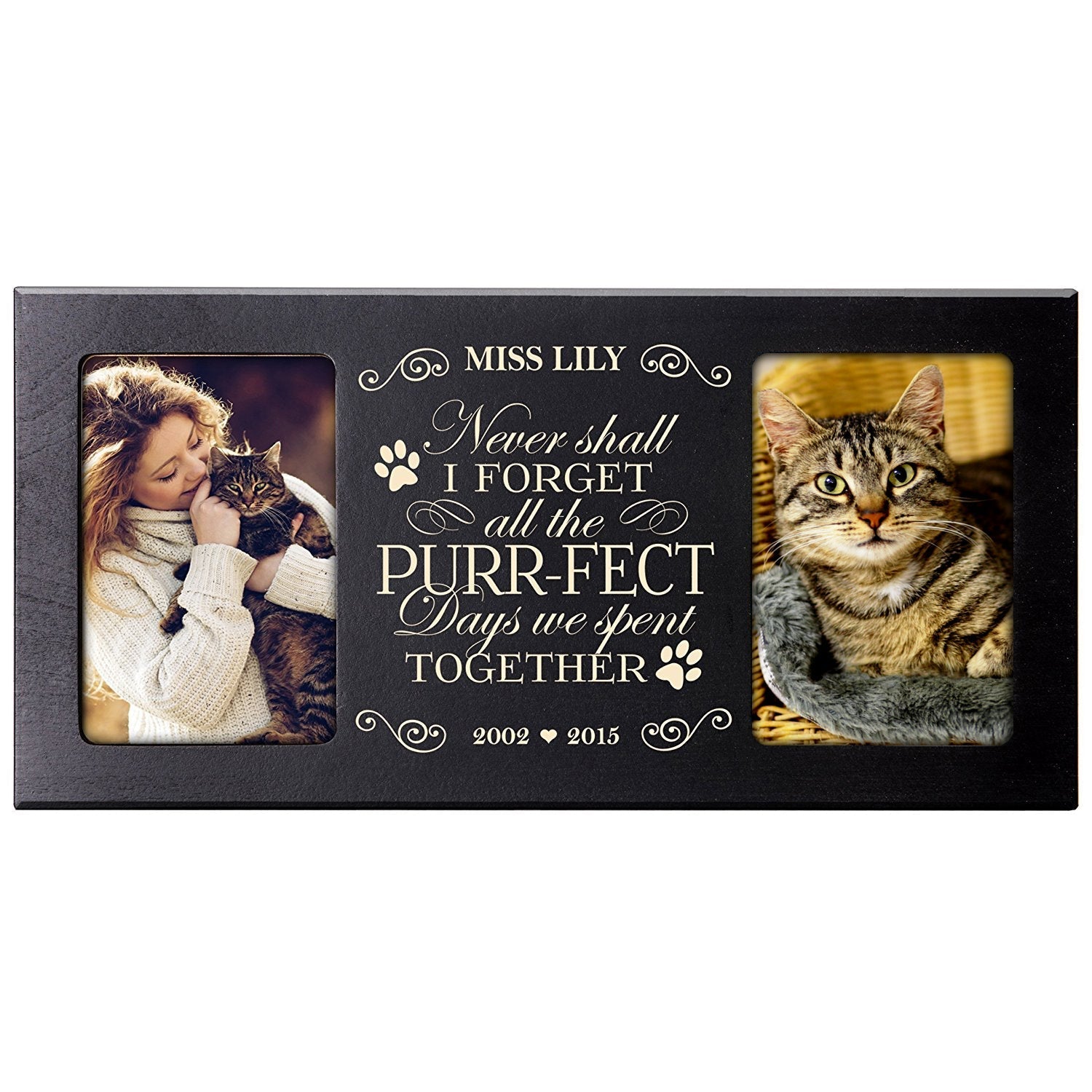 Pet Memorial Double Picture Frame - Never Shall I Forget (Cat) - LifeSong Milestones