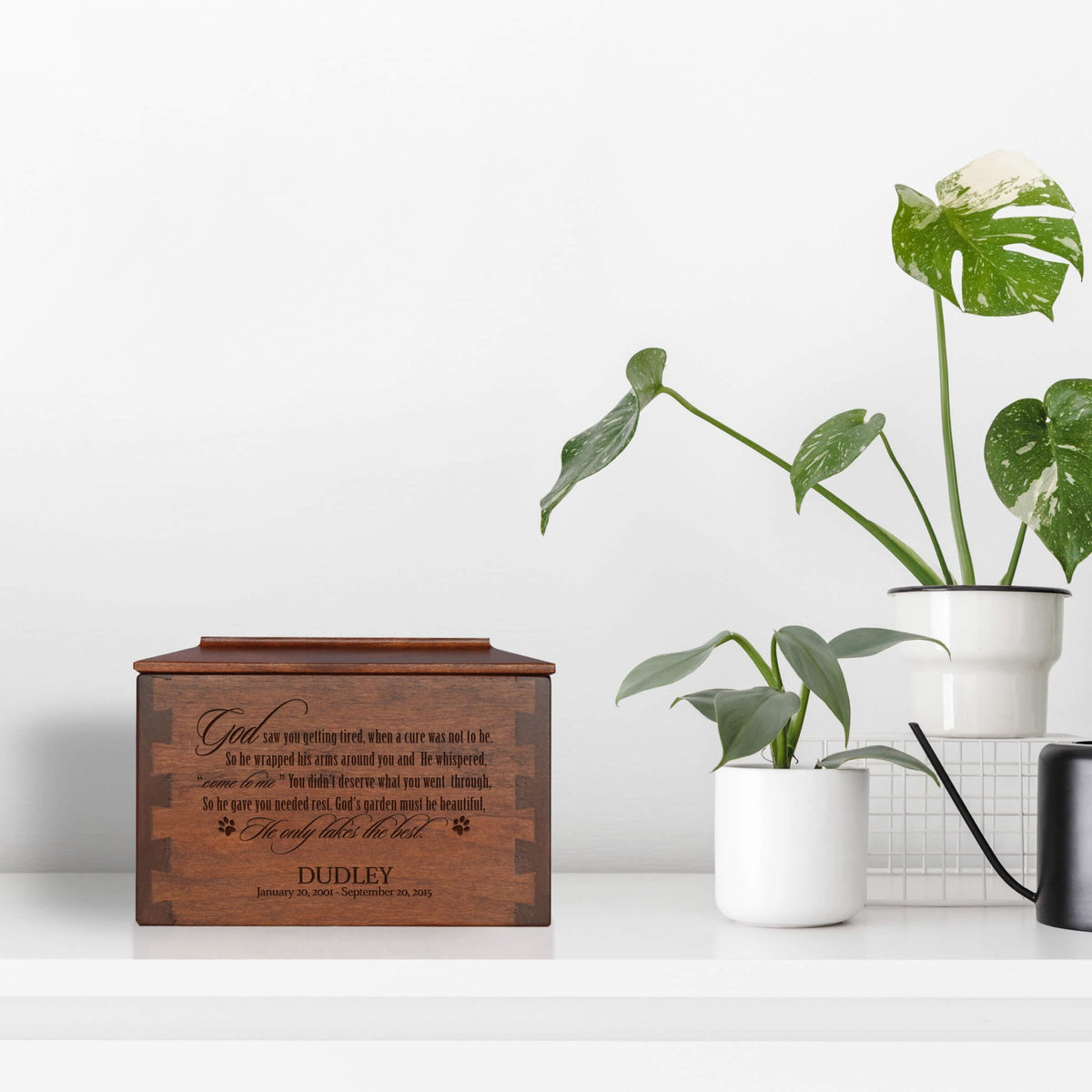 Pet Memorial Dovetail Cremation Urn Box for Dog or Cat - God Saw You Getting Tired - LifeSong Milestones