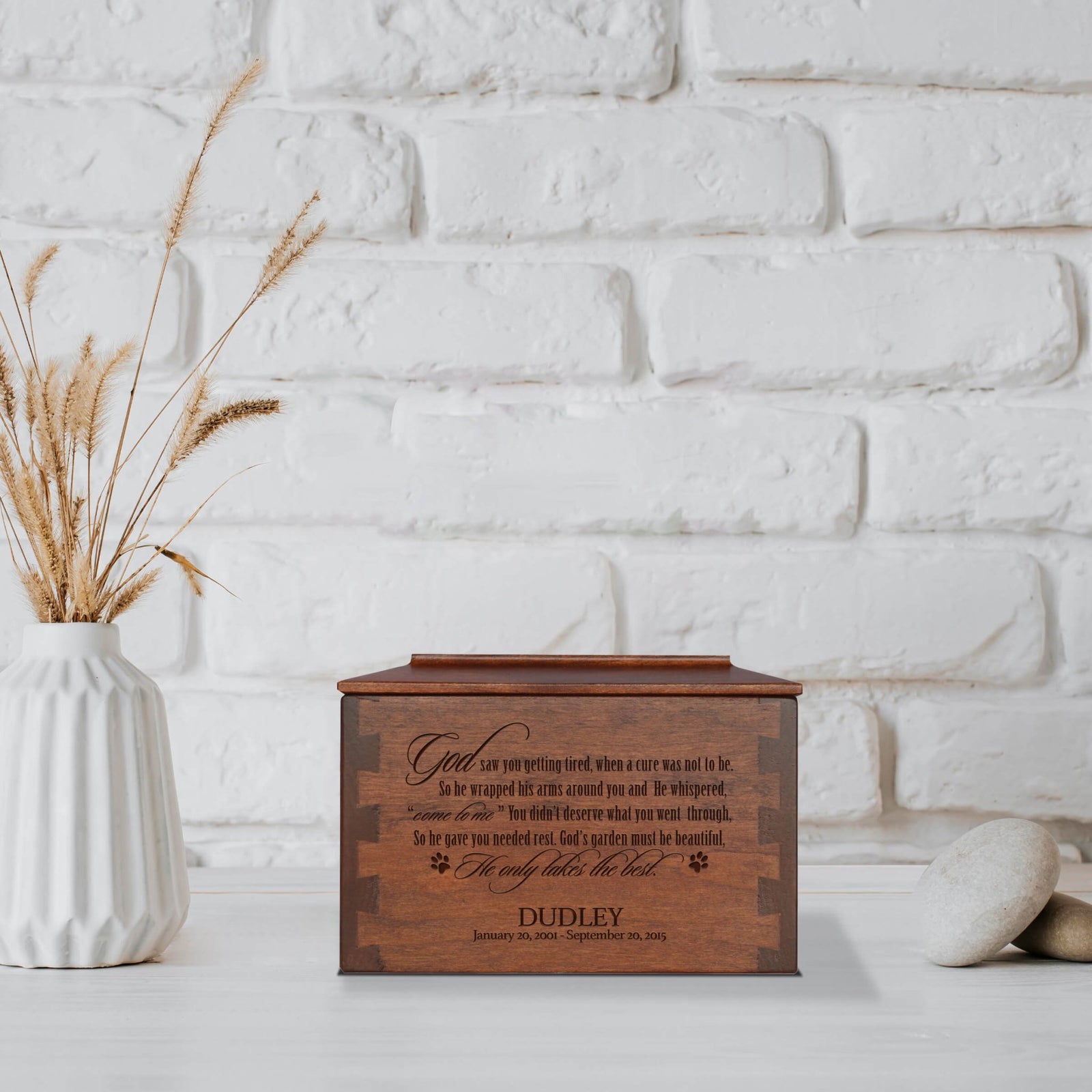 Pet Memorial Dovetail Cremation Urn Box for Dog or Cat - God Saw You Getting Tired - LifeSong Milestones