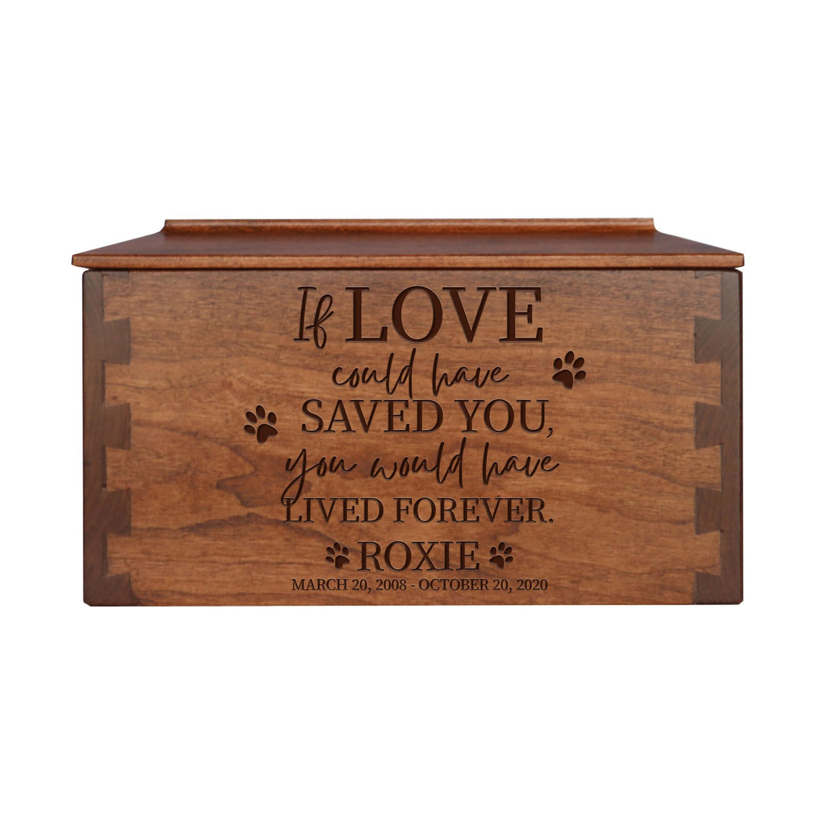Pet Memorial Dovetail Cremation Urn Box for Dog or Cat - If Love Could Have Saved You - LifeSong Milestones