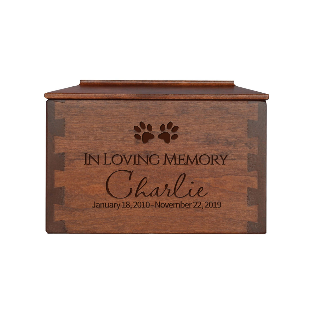 Pet Memorial Dovetail Cremation Urn Box for Dog or Cat - In Loving Memory - LifeSong Milestones