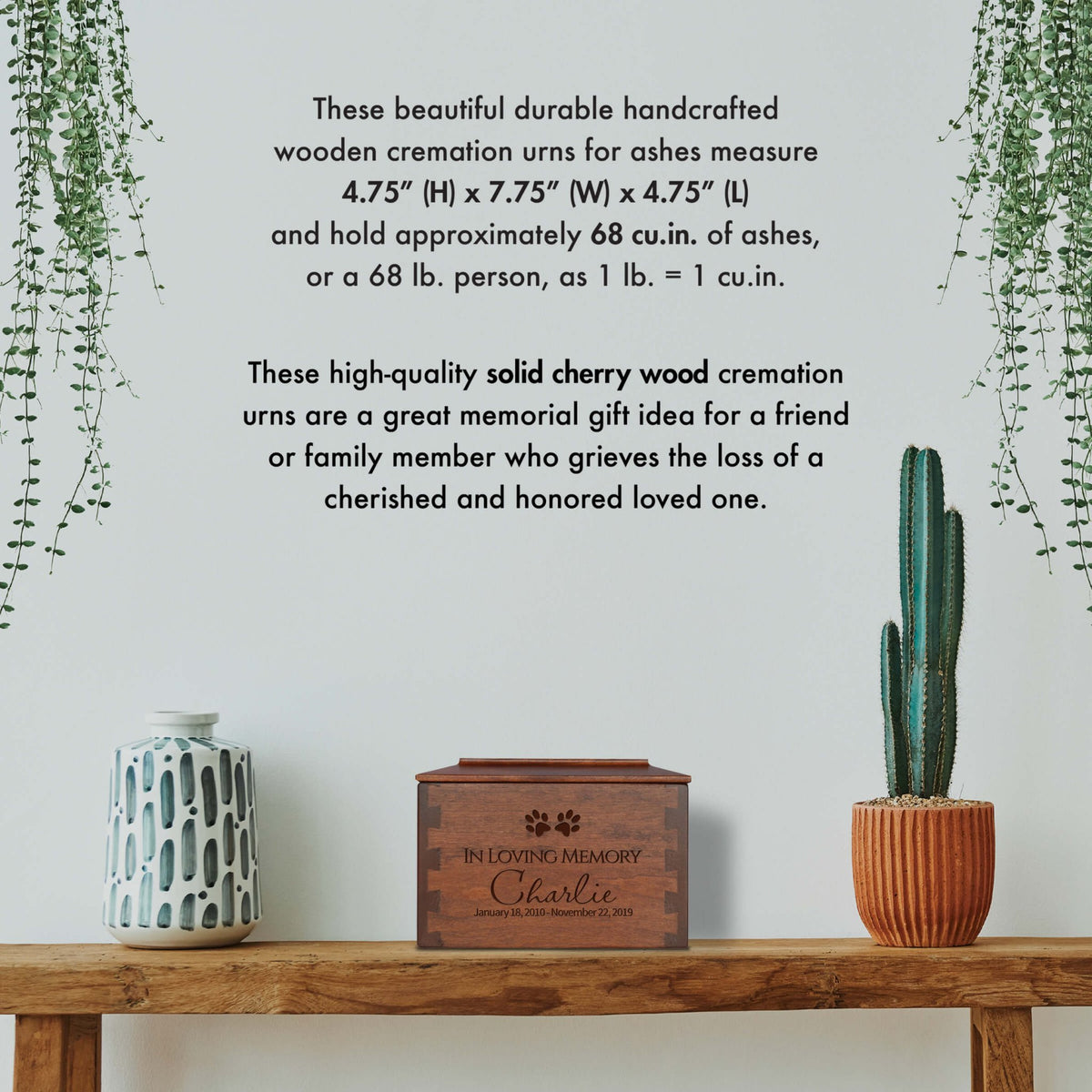 Pet Memorial Dovetail Cremation Urn Box for Dog or Cat - In Loving Memory - LifeSong Milestones