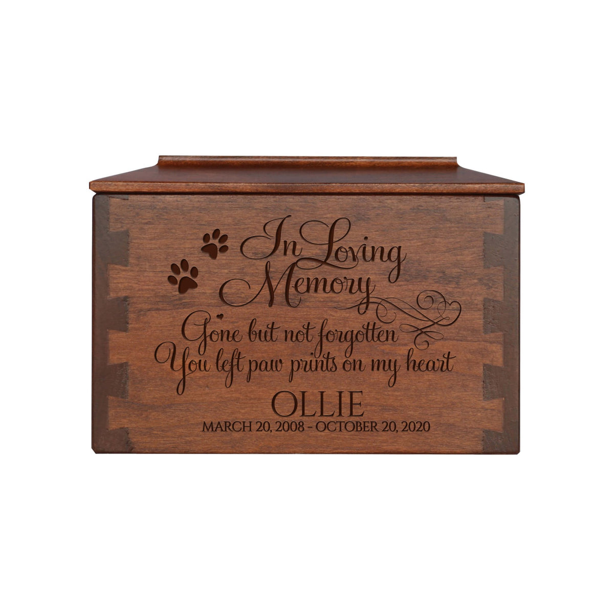 Pet Memorial Dovetail Cremation Urn Box for Dog or Cat - In Loving Memory - LifeSong Milestones