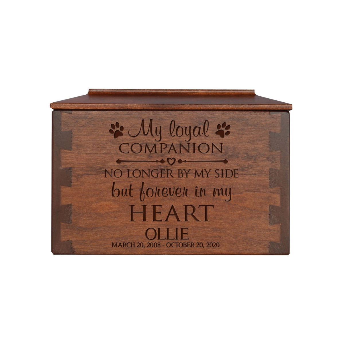 Pet Memorial Dovetail Cremation Urn Box for Dog or Cat - My Loyal Companion - LifeSong Milestones
