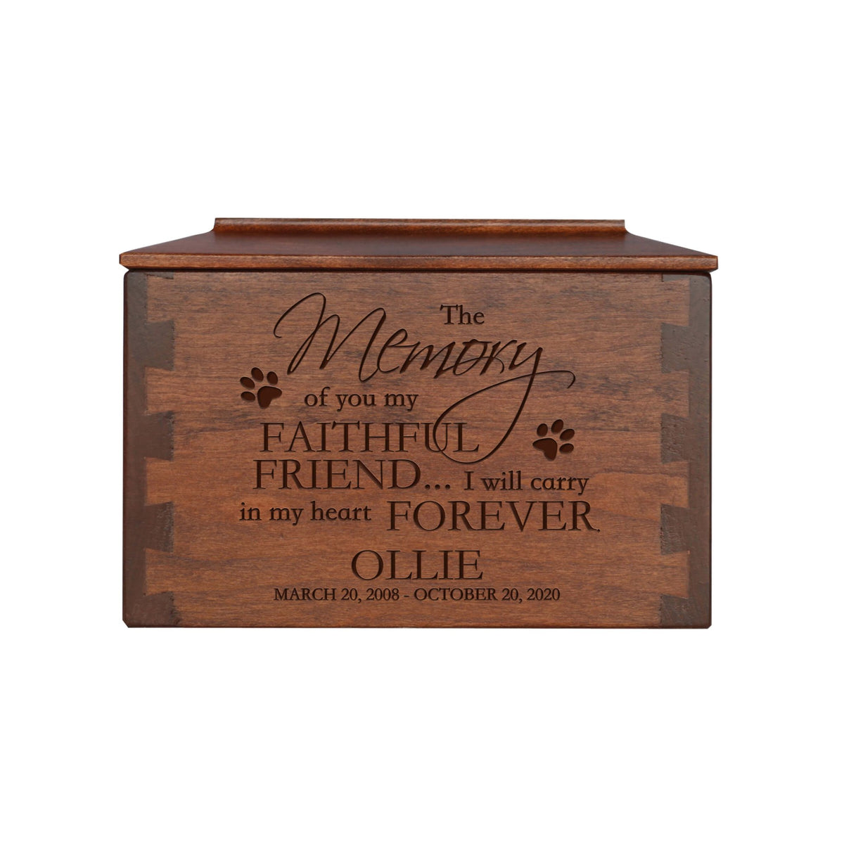 Pet Memorial Dovetail Cremation Urn Box for Dog or Cat - The Memory of You - LifeSong Milestones