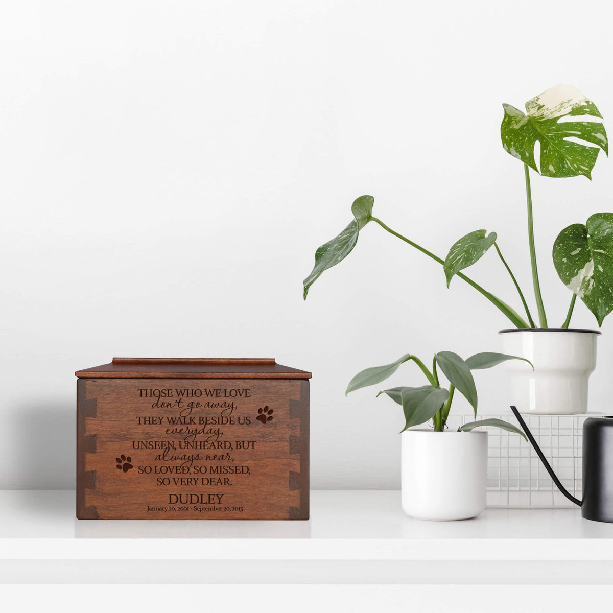 Pet Memorial Dovetail Cremation Urn Box for Dog or Cat - Those Who We Love Don't Go Away - LifeSong Milestones