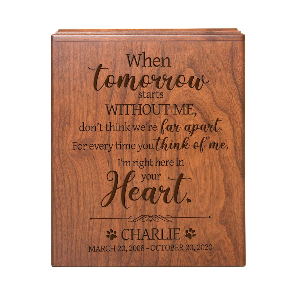 Pet Memorial Economy Cremation Urn Box for Dog or Cat - When Tomorrow Starts Without Me - LifeSong Milestones