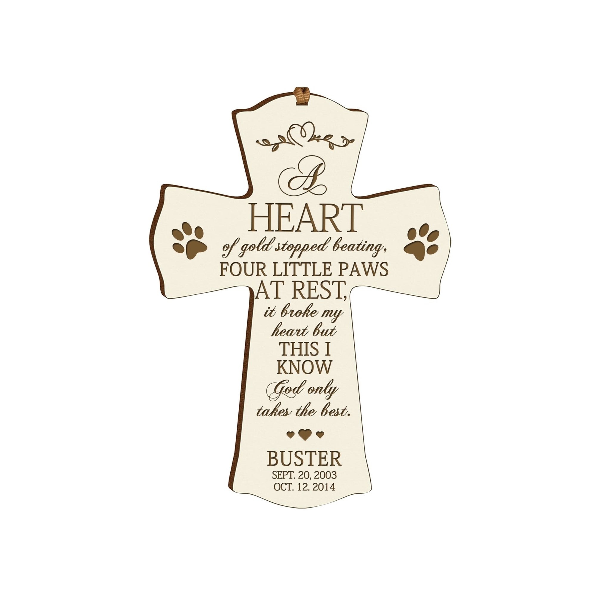 Pet Memorial Engraved Cross Ornament - A Heart of Gold - LifeSong Milestones