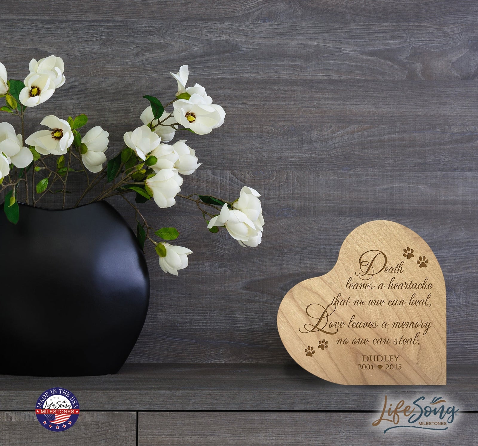 Pet Memorial Heart Block Décor - Death Leaves A Heartache - LifeSong Milestones