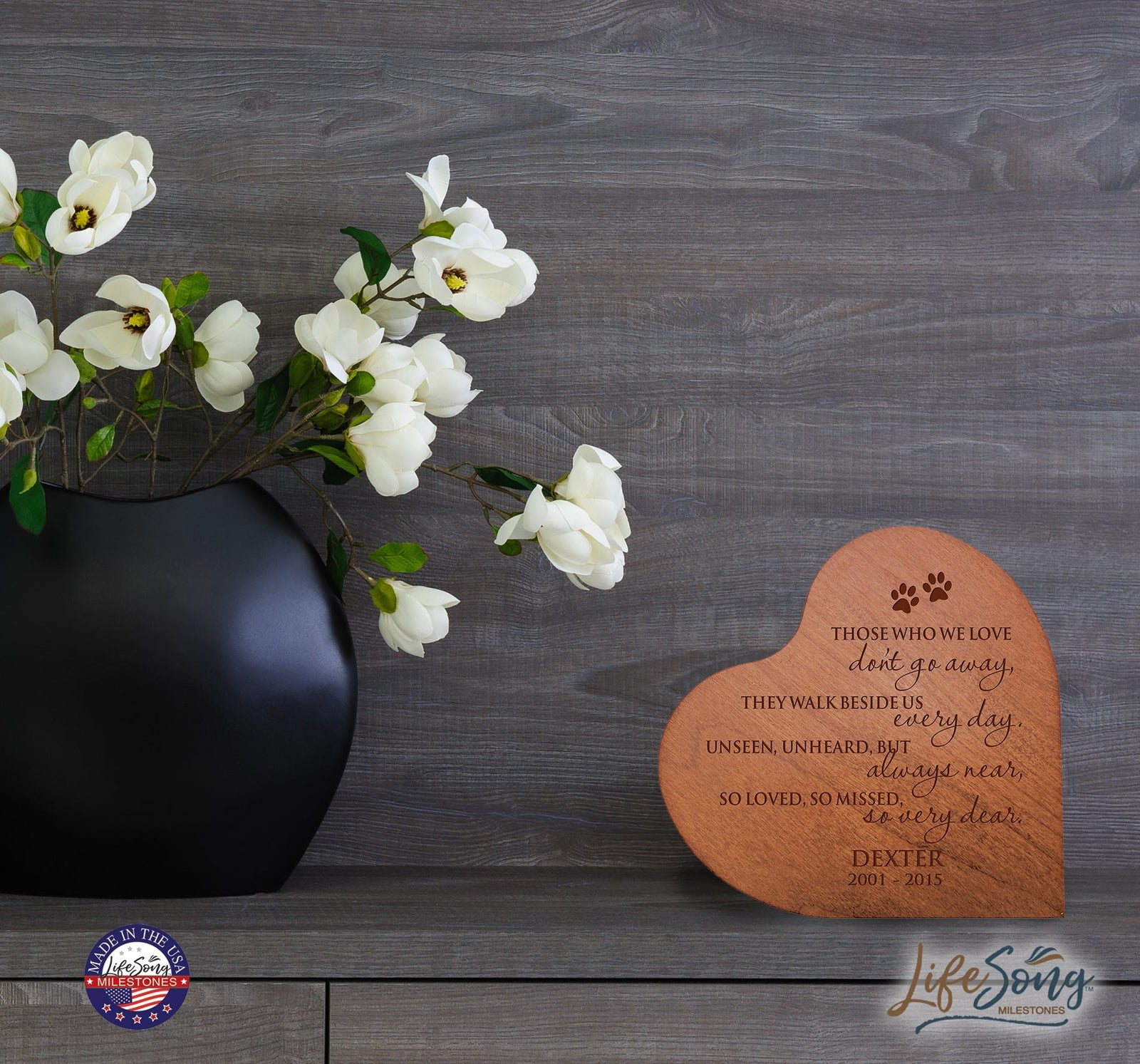 Pet Memorial Heart Block Décor - Those Who We Love Don't Go Away - LifeSong Milestones