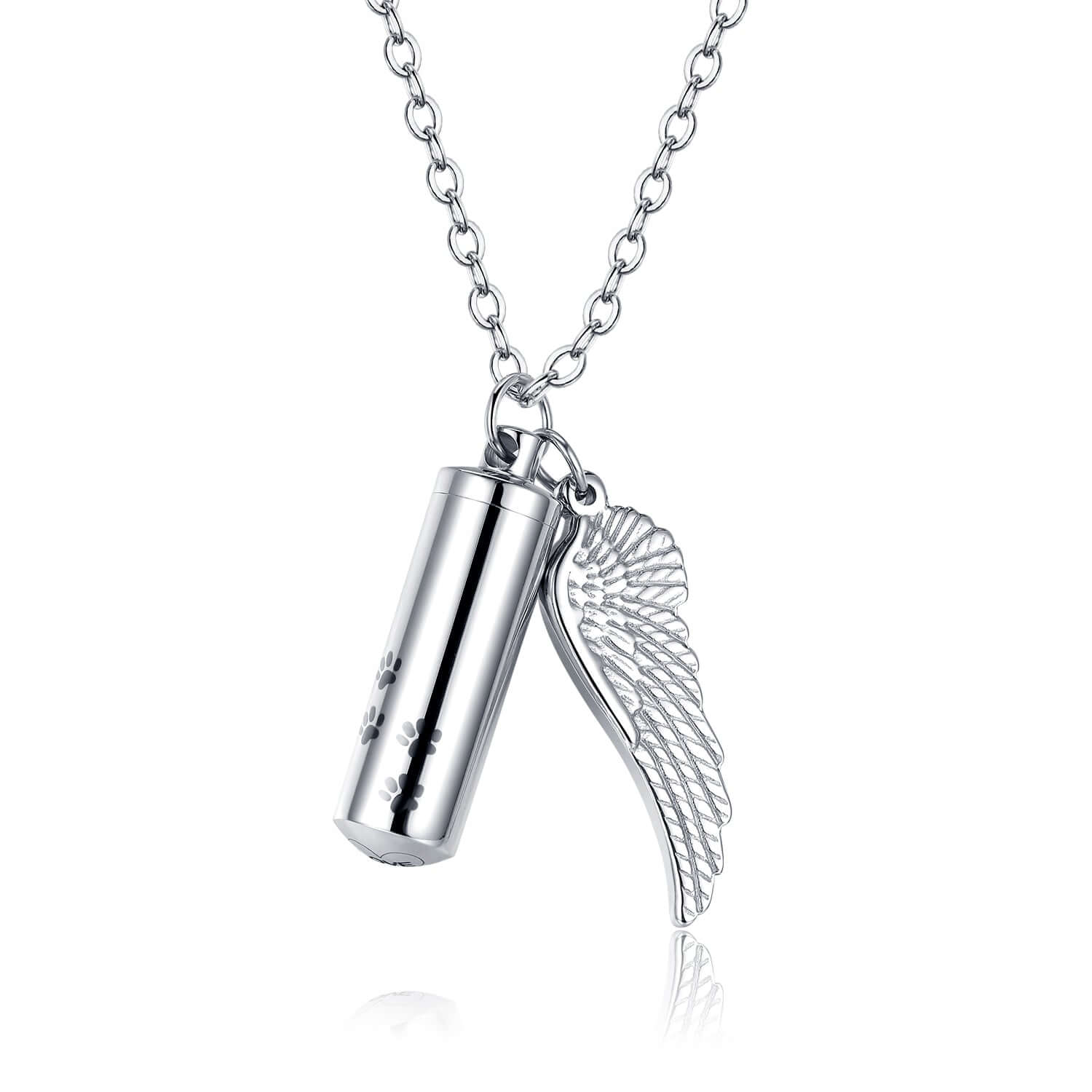Pet Memorial Jewelry Cremation Urn for Dog or Cat - Wing & Paw Prints - LifeSong Milestones