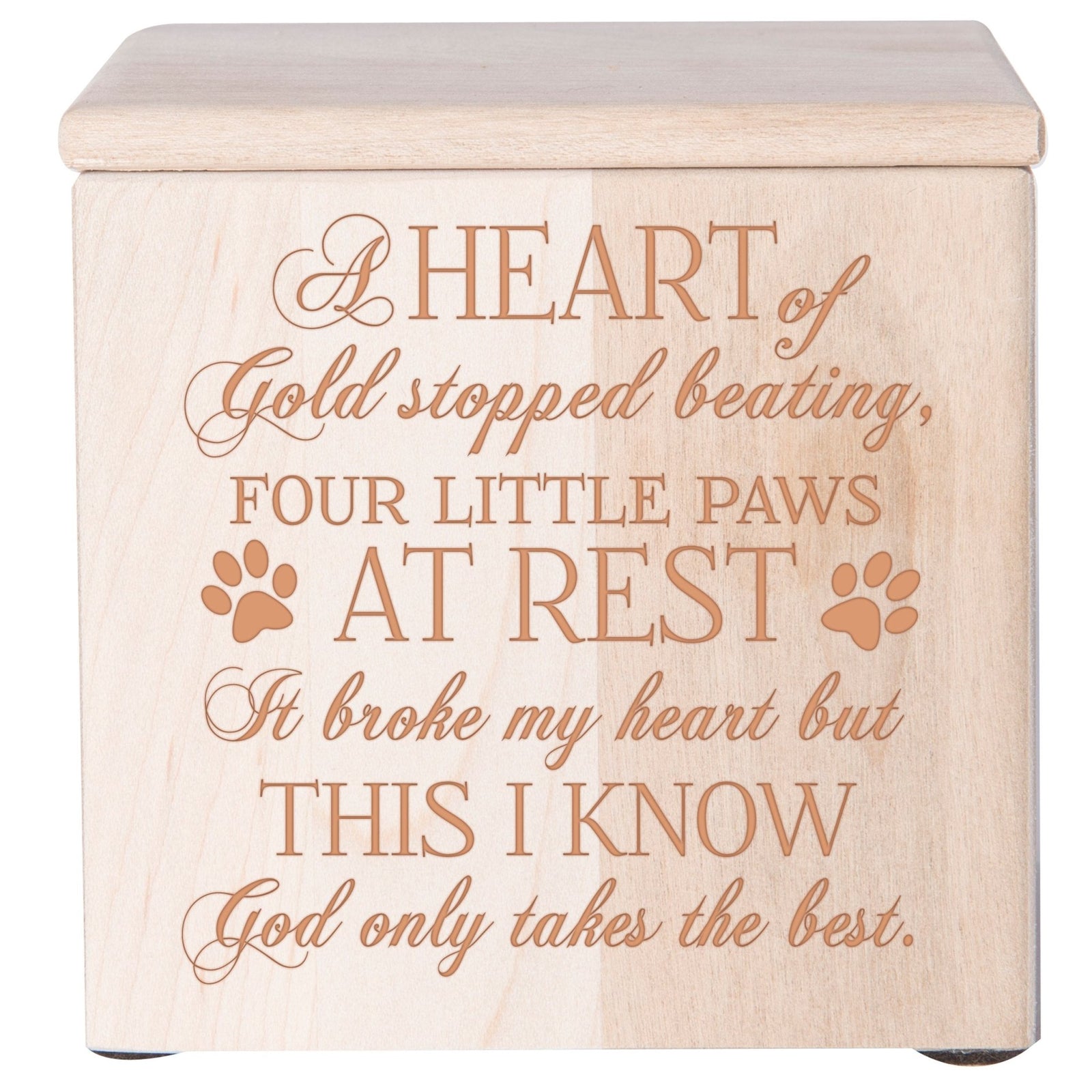 Pet Memorial Keepsake Cremation Urn Box for Dog or Cat - A Heart of Gold - LifeSong Milestones