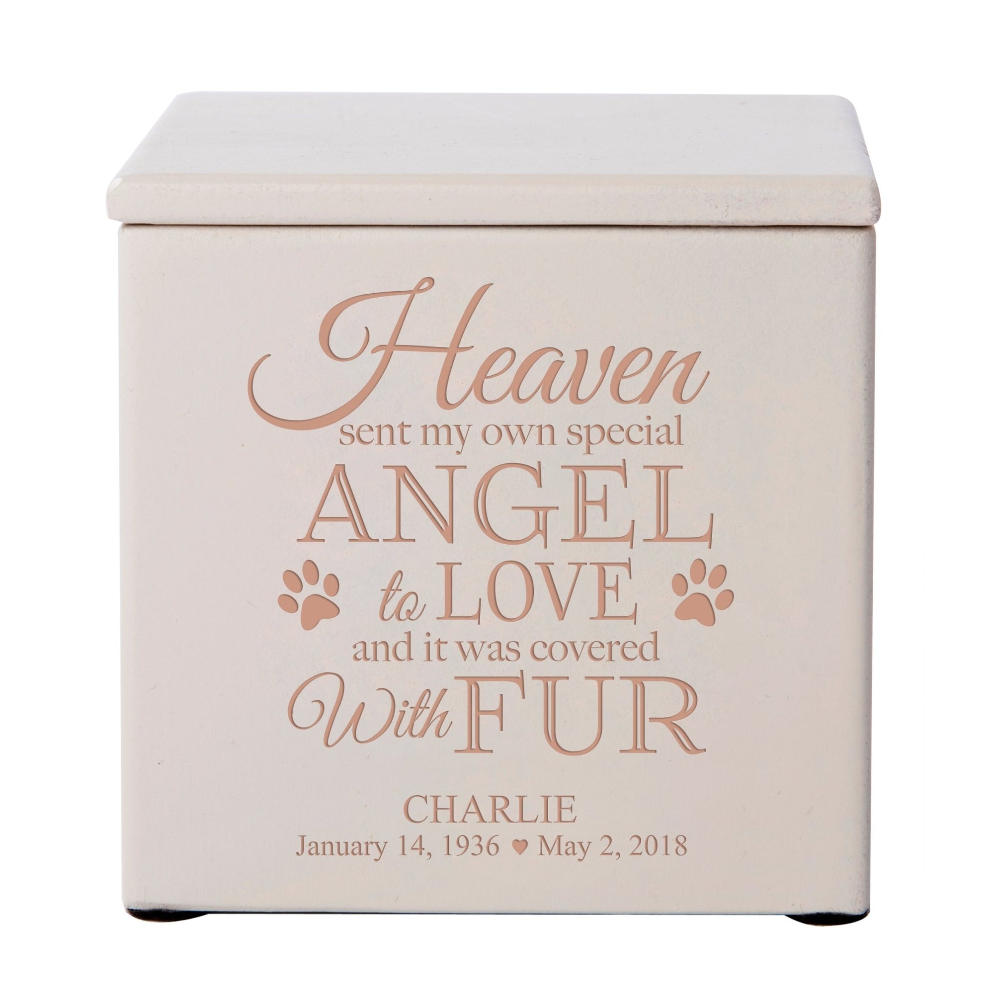 Pet Memorial Keepsake Cremation Urn Box for Dog or Cat - Heaven Sent My Own Angel - LifeSong Milestones