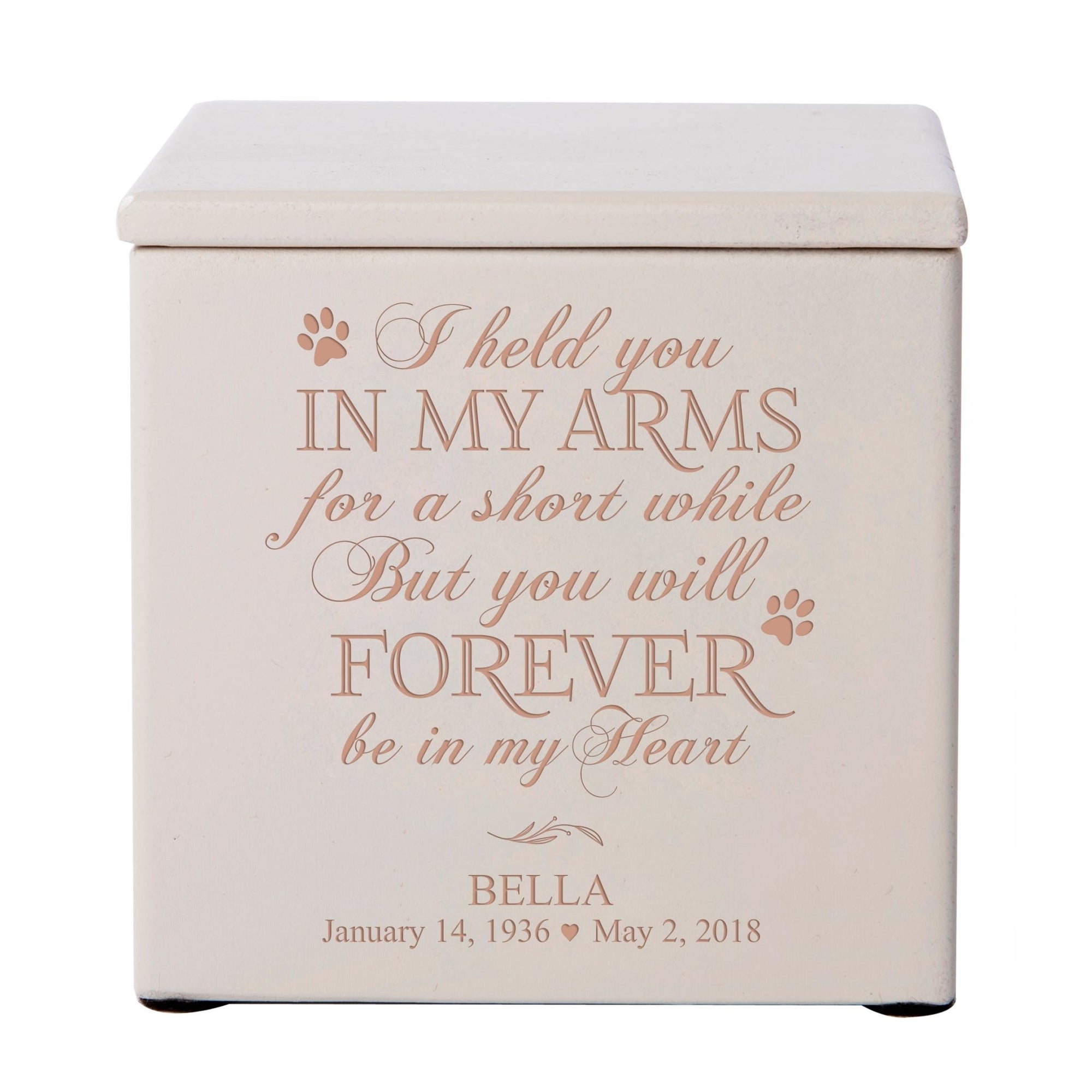 Pet Memorial Keepsake Cremation Urn Box for Dog or Cat - I Held You In My Arms - LifeSong Milestones