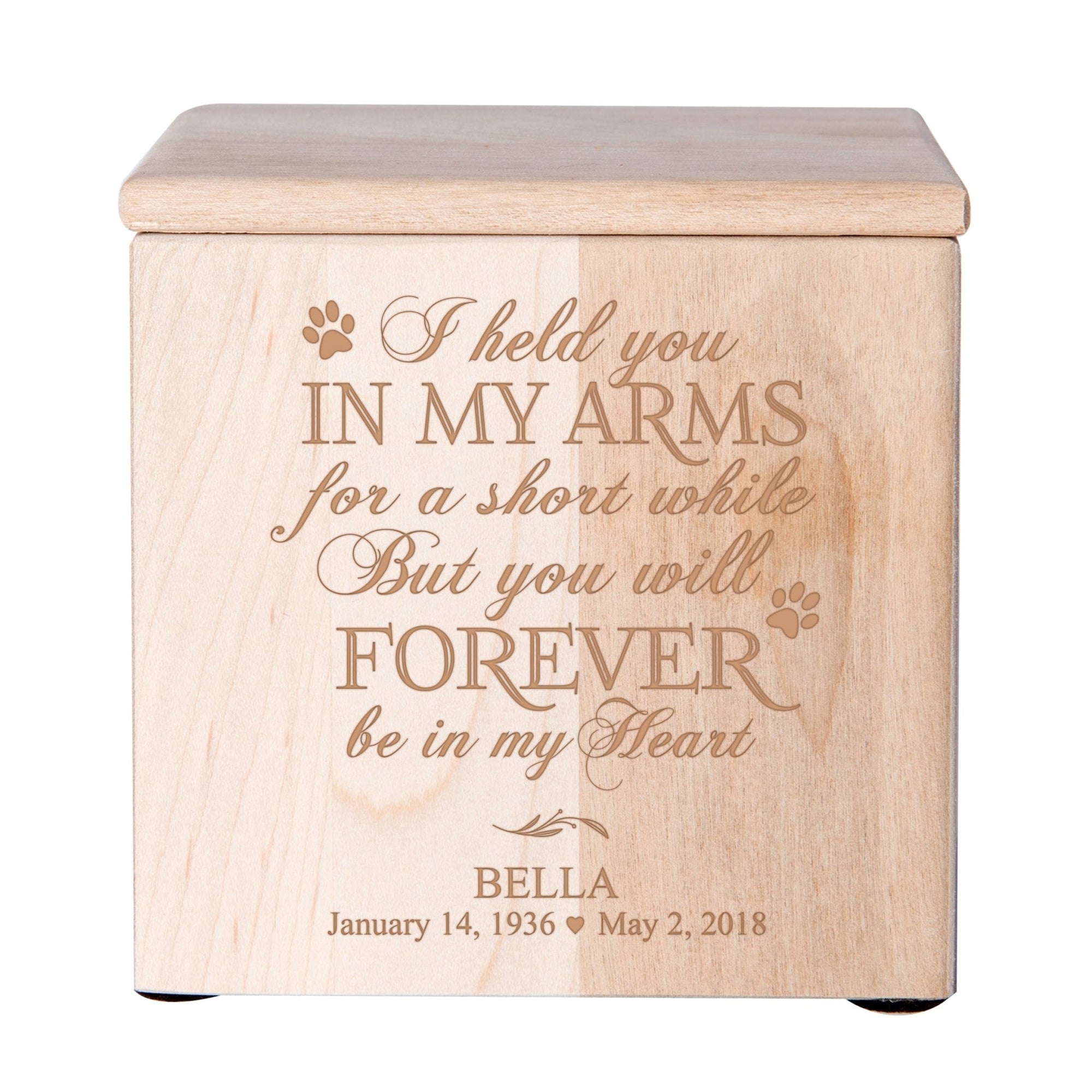 Pet Memorial Keepsake Cremation Urn Box for Dog or Cat - I Held You In My Arms - LifeSong Milestones