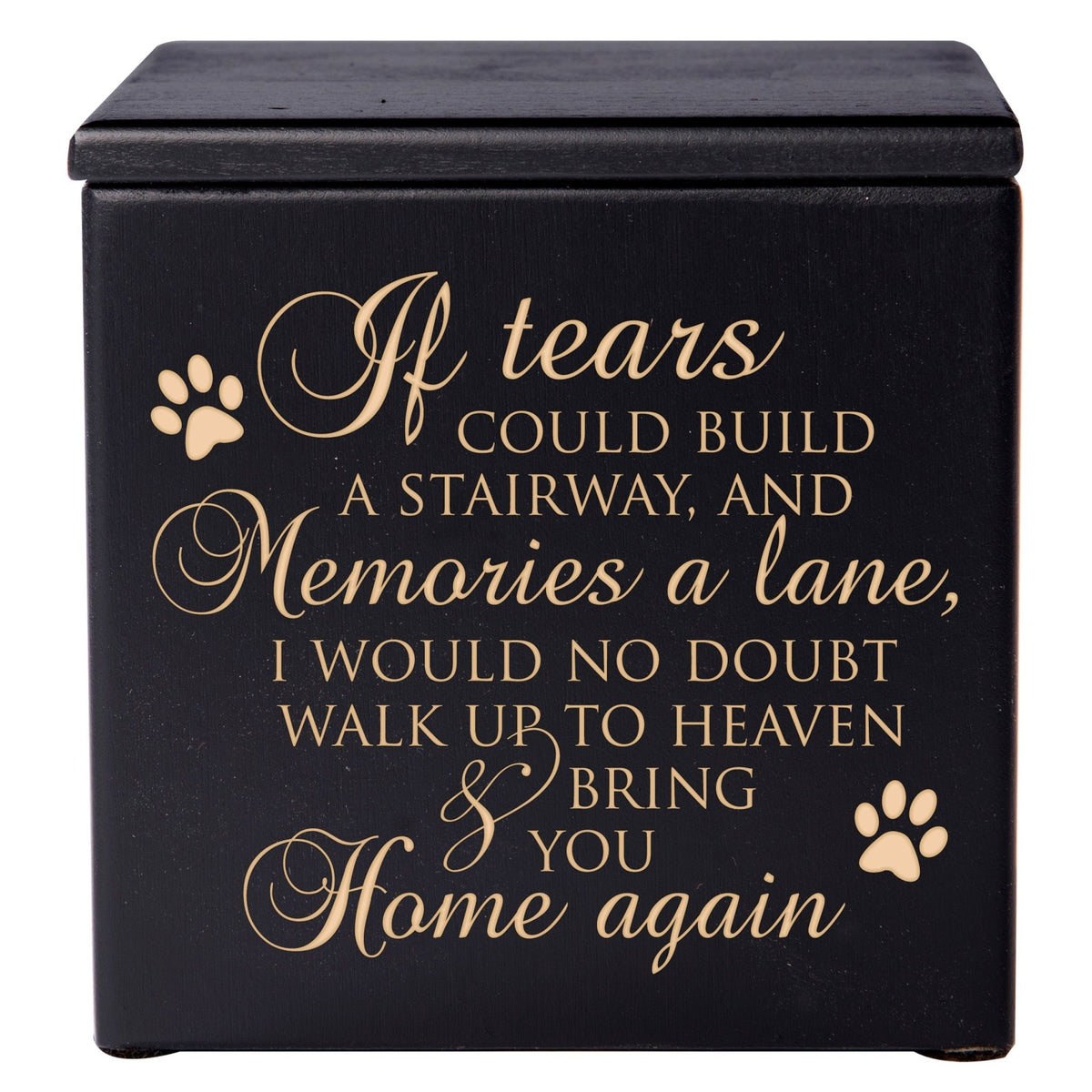 A beautifully crafted Dog Urns for Ashes in black wood featuring delicate paw prints.