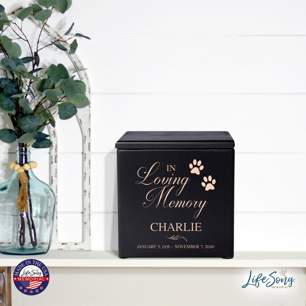 Personalized Pet Memorial Wooden Keepsake Cremation Urn Box for Dog or Cat