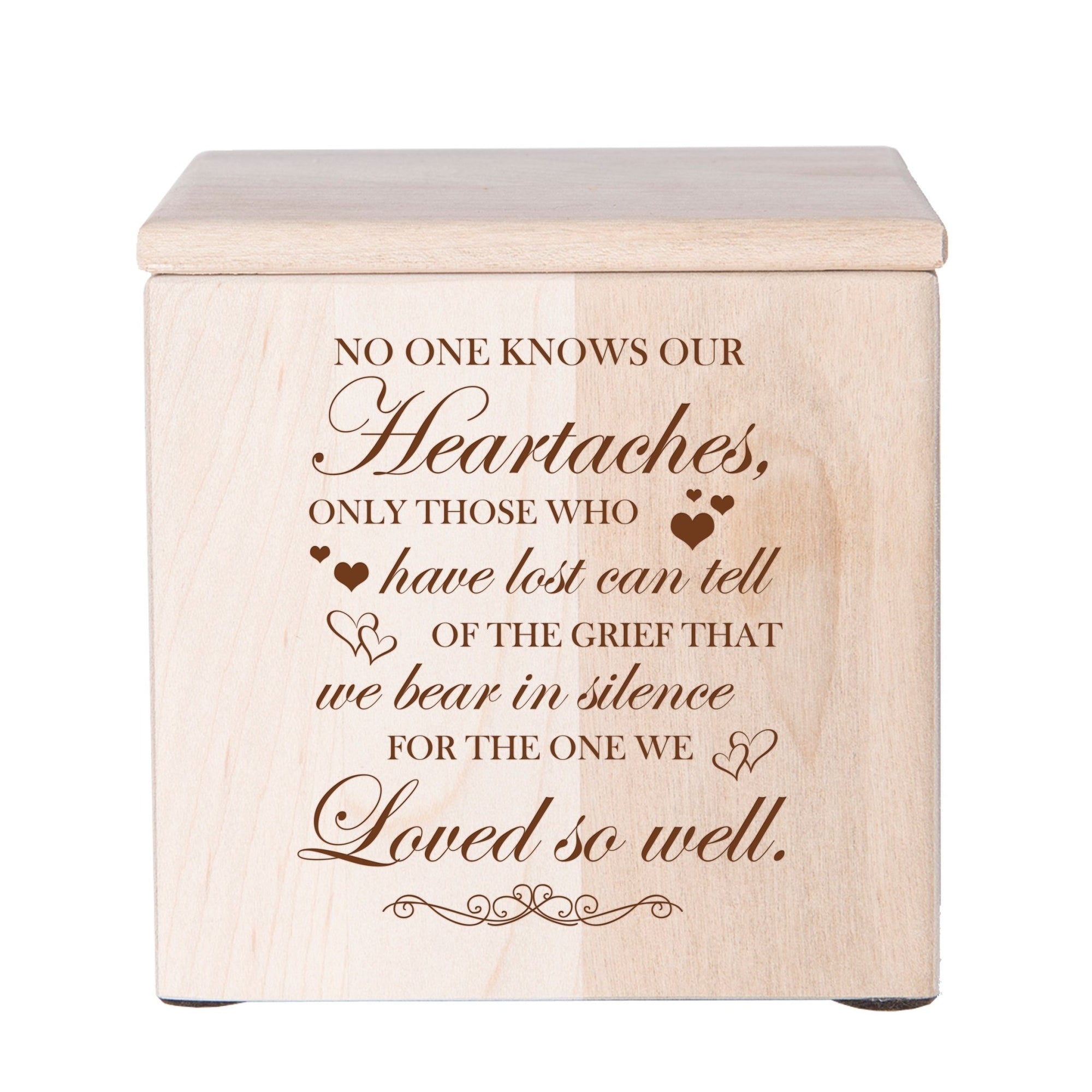 Pet Memorial Keepsake Cremation Urn Box for Dog or Cat - No One Knows Our Heartaches - LifeSong Milestones