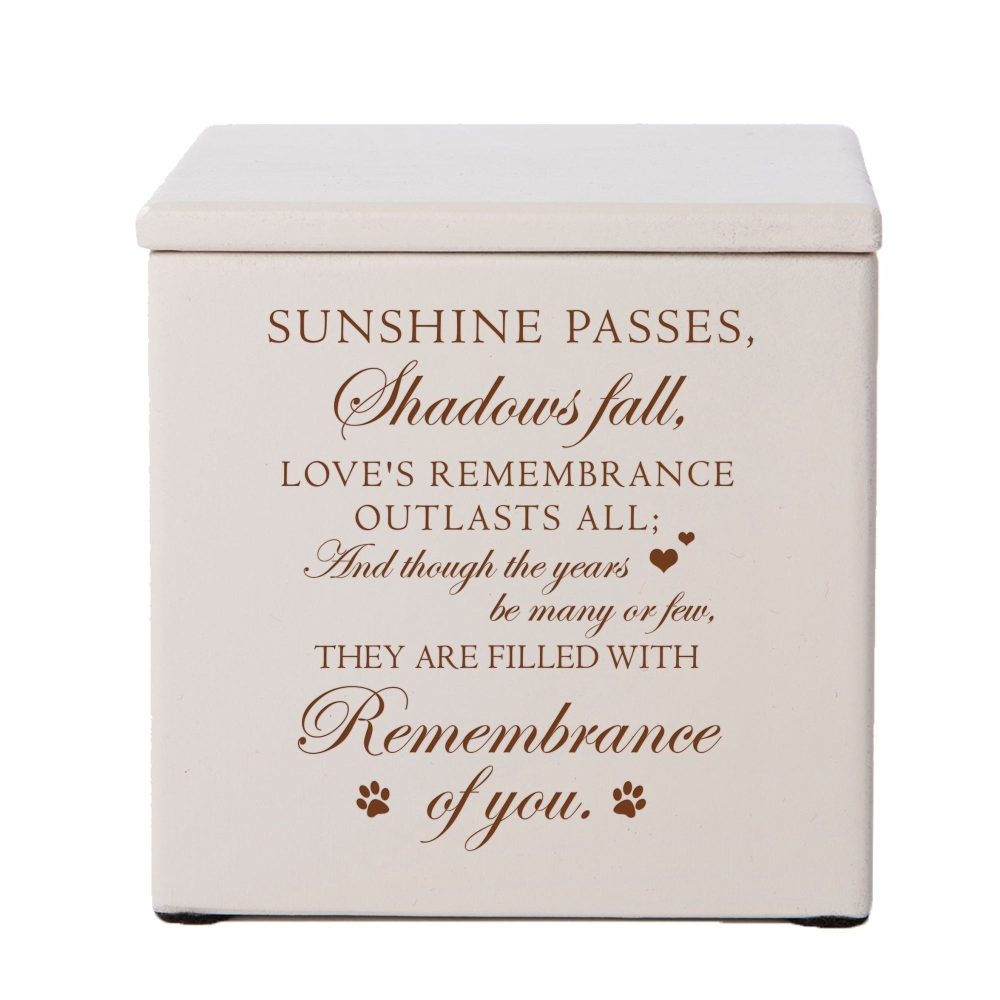 Pet Memorial Keepsake Cremation Urn Box for Dog or Cat - Sunshine Passes, Shadows Fall - LifeSong Milestones