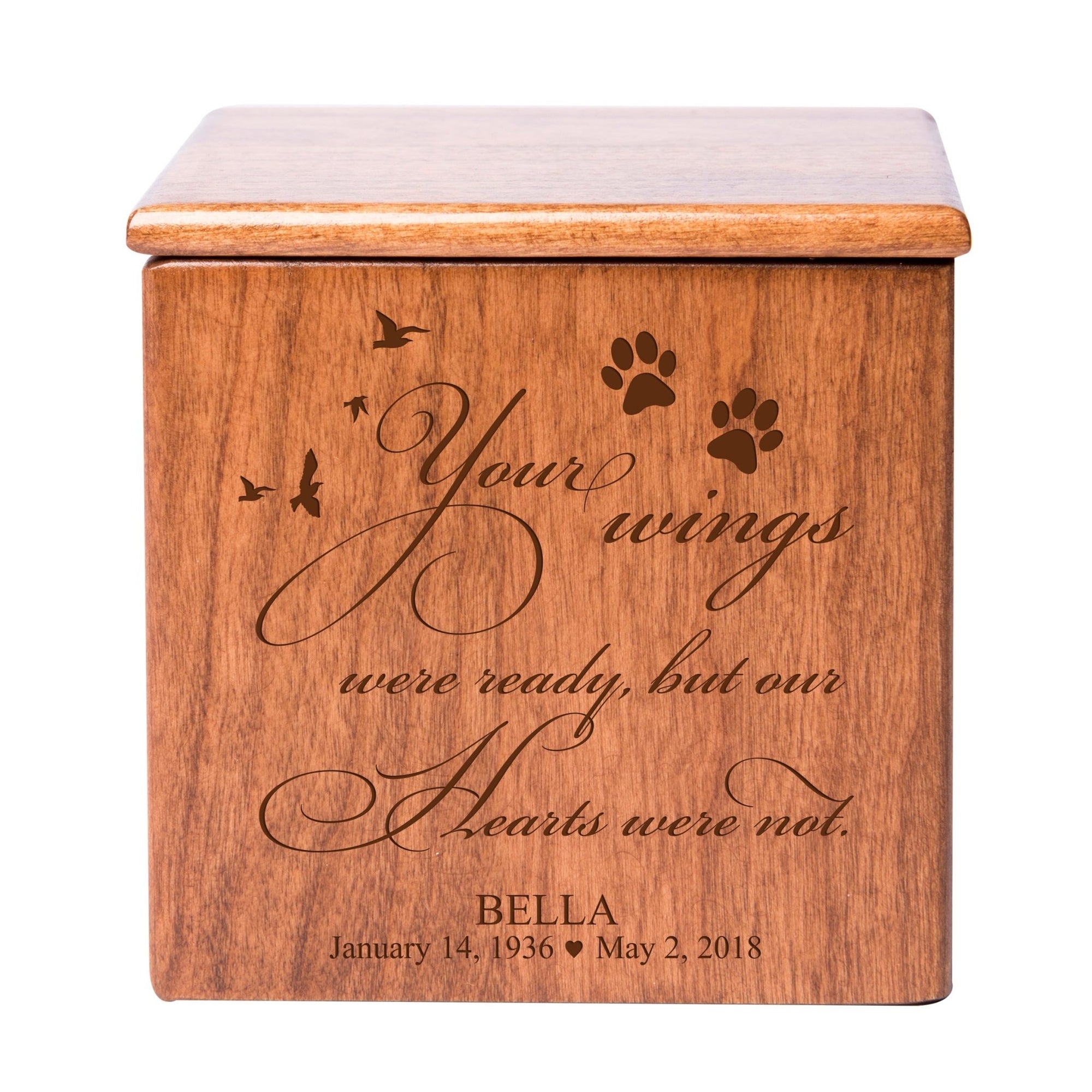 Pet Memorial Keepsake Cremation Urn Box for Dog or Cat - Your Wings Were Ready - LifeSong Milestones