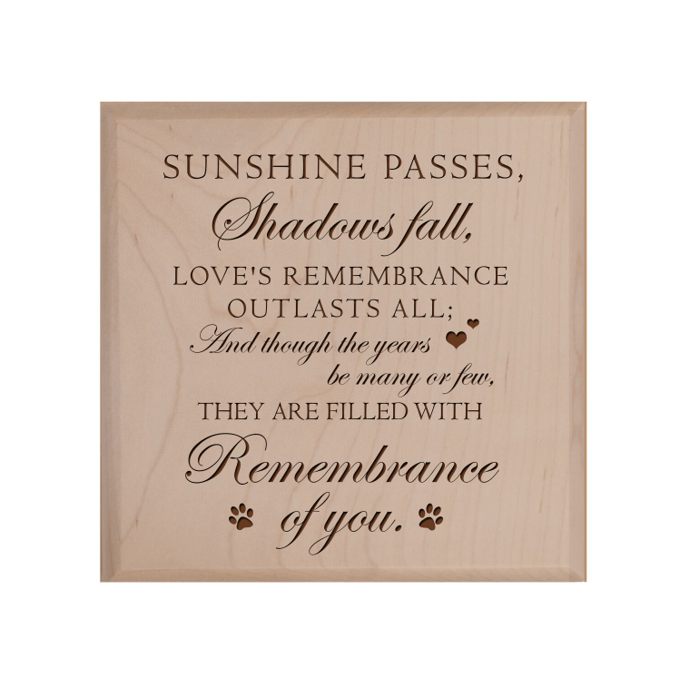 Pet Memorial Keepsake Urn Box for Dog or Cat - Sunshine Passes, Shadows Fall - LifeSong Milestones