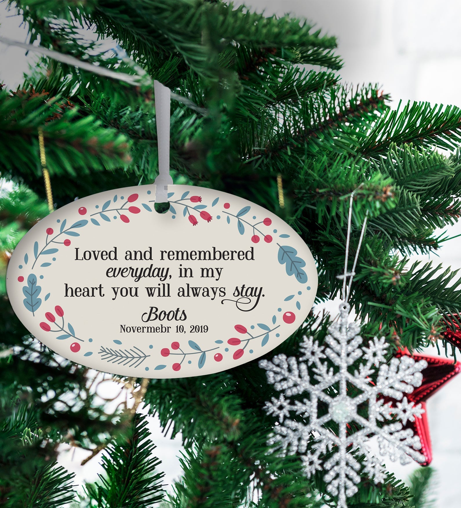Pet Memorial Oval Ornament - Loved and Remembered - LifeSong Milestones