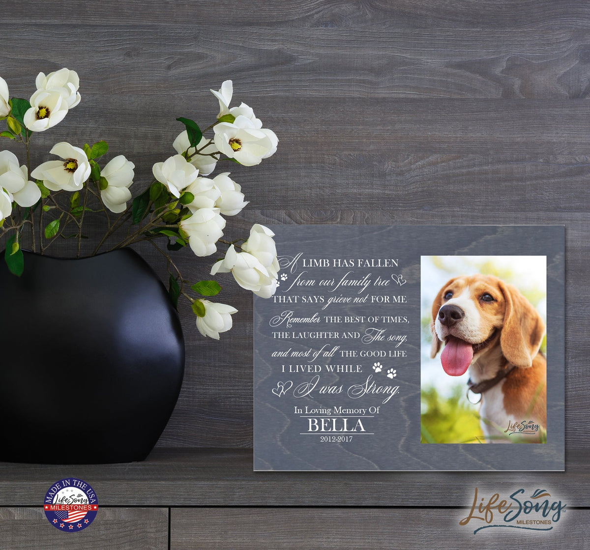 Pet Memorial Photo Wall Plaque Décor - A Limb Has Fallen From Our Family Tree - LifeSong Milestones