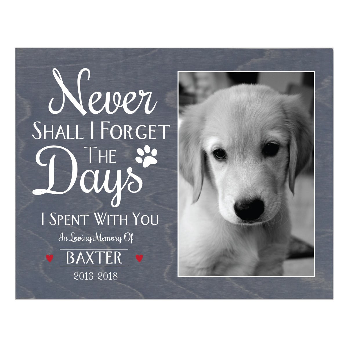 Pet Memorial Photo Wall Plaque Décor - Never Shall I Forget - LifeSong Milestones