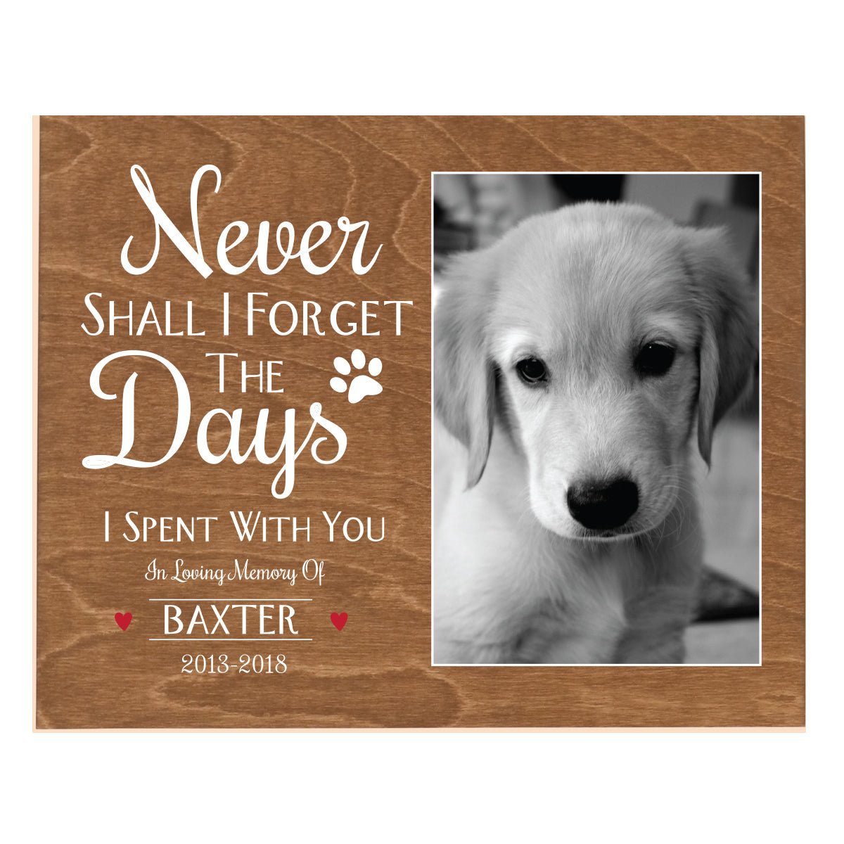 Pet Memorial Photo Wall Plaque Décor - Never Shall I Forget - LifeSong Milestones
